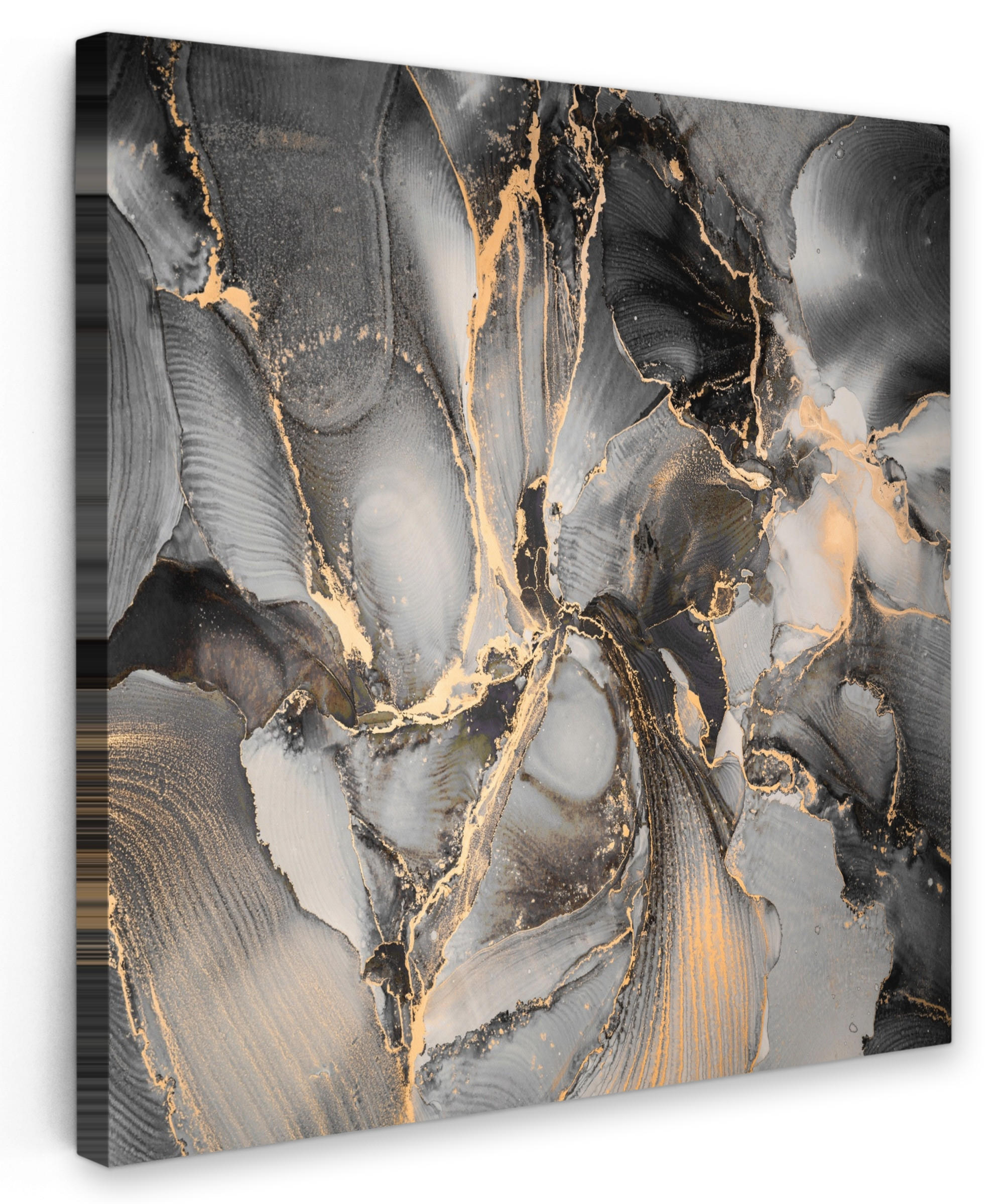 LEINWANDBILD Grau - Luxus - Gold - Marmor 90x90 cm - Dunkelgrau, Textil (90/90cm) - MuchoWow