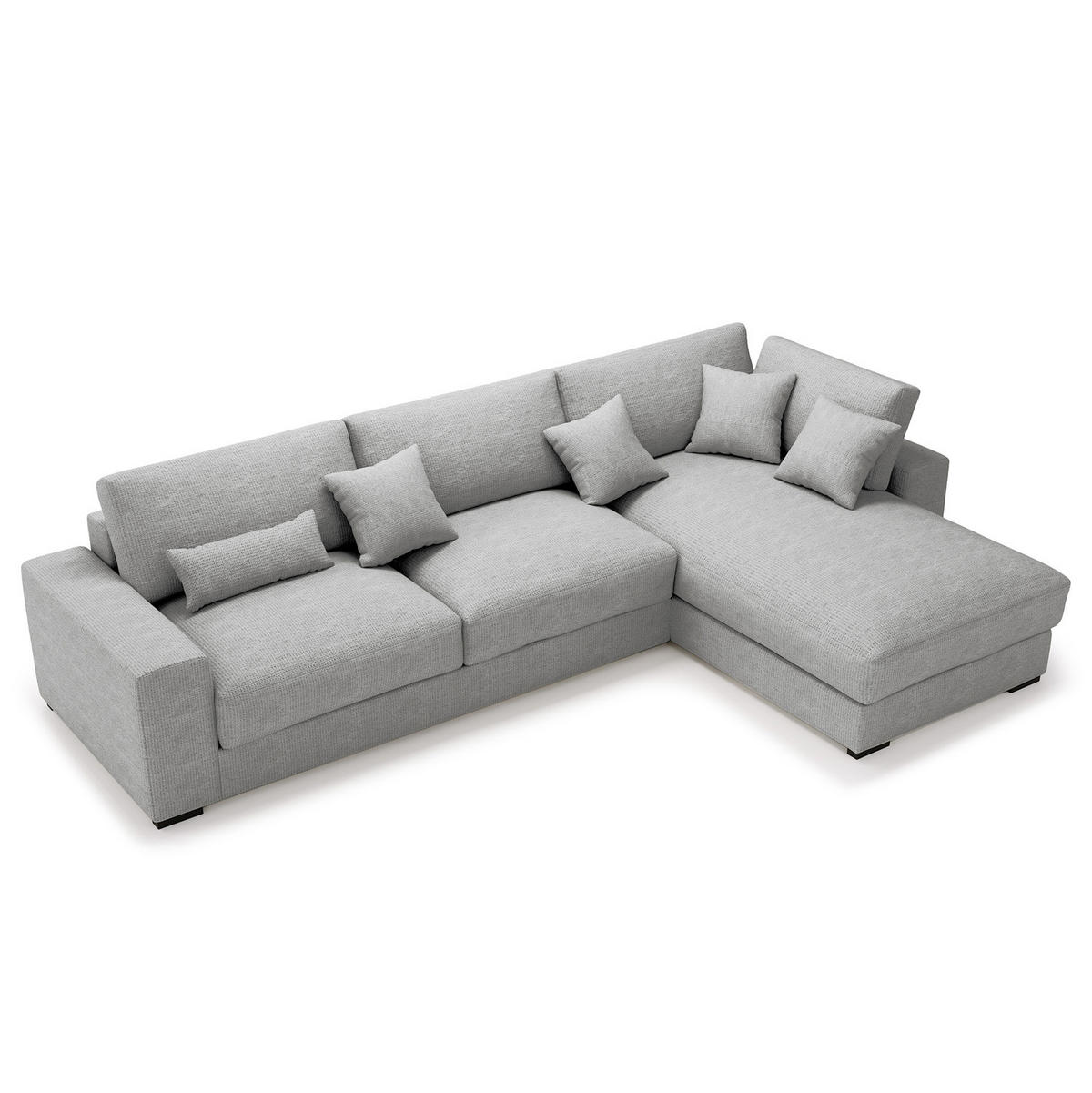ECKSOFA mit Longchair - Silberfarben/Schwarz, Kunststoff/Textil (340/205cm) - home24