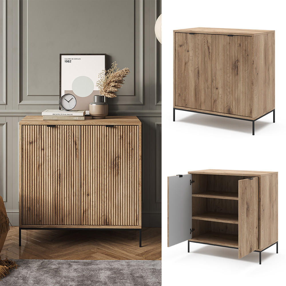 KOMMODE Eliza Viking Oak 80 x 81.2 cm mit 2 Türen - Eiche Wotan, Holzwerkstoff (42/81.2/80cm) - Vicco