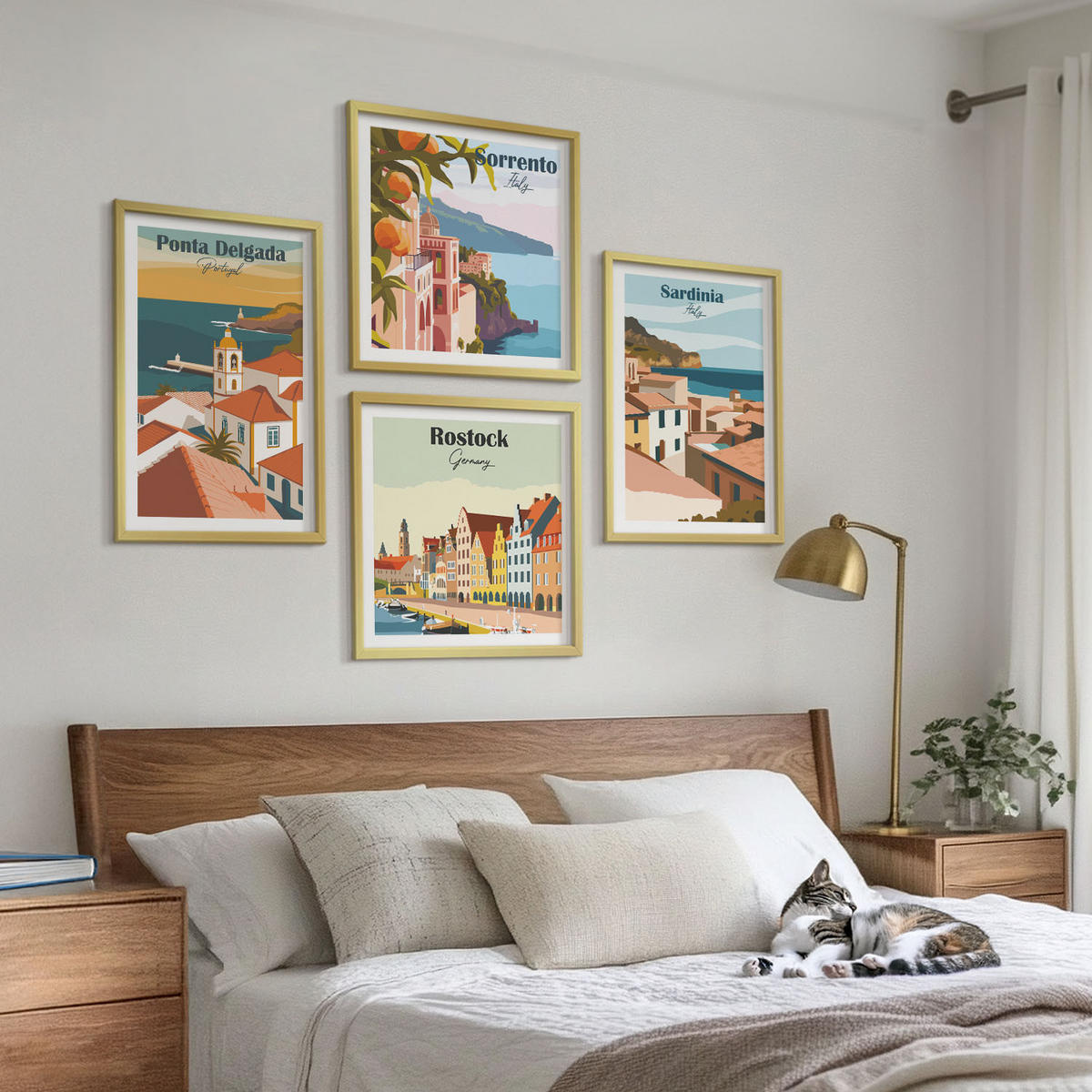 BILDER SET 4er Set - 50x50 cm & 40x60 cm Goldrahmen - Ansichten europäischer Häfen - Goldfarben, Kunststoff (50/50cm) - TULUP