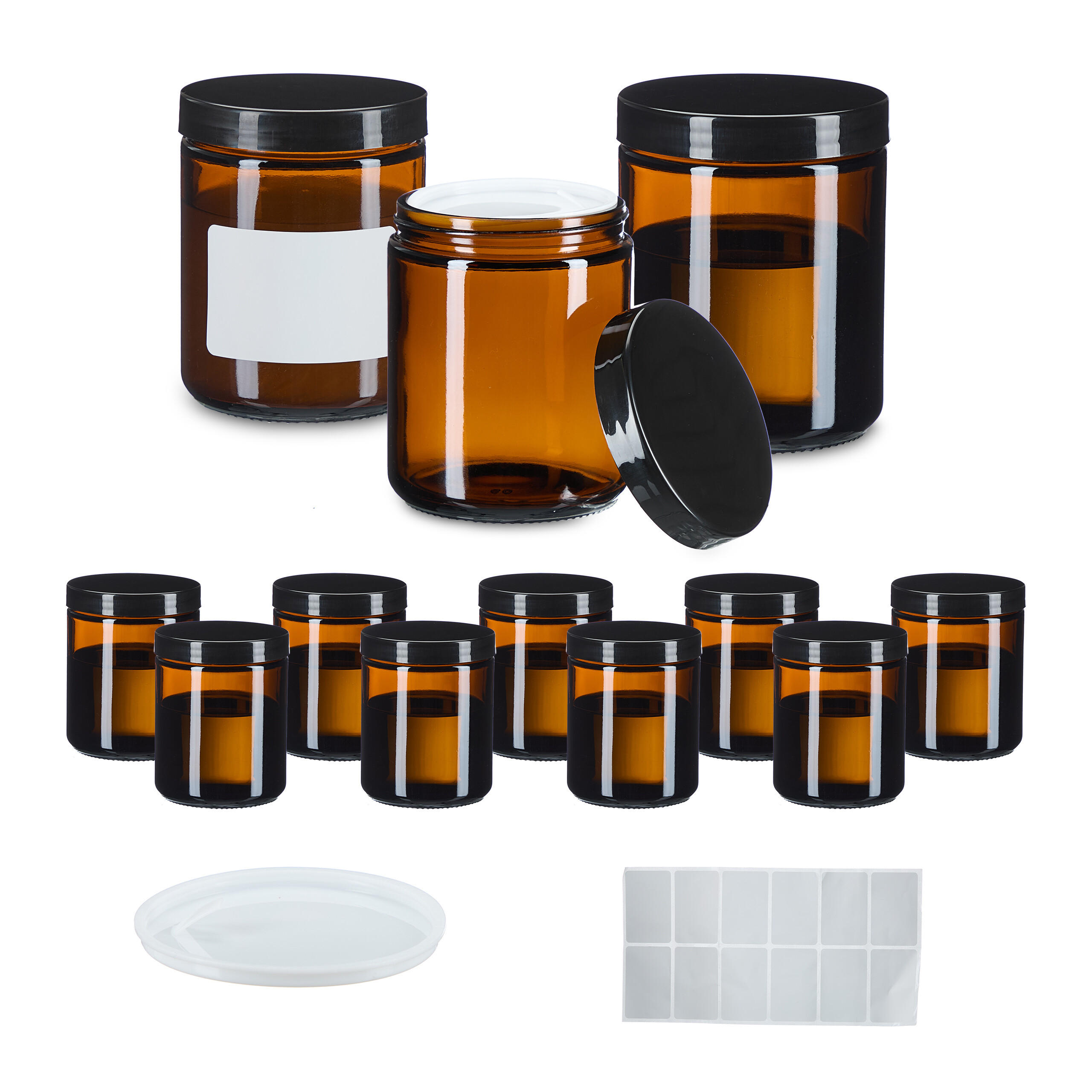 12XSALBENTIEGEL - Braun, Glas/Kunststoff (7/9/7cm) - Relaxdays