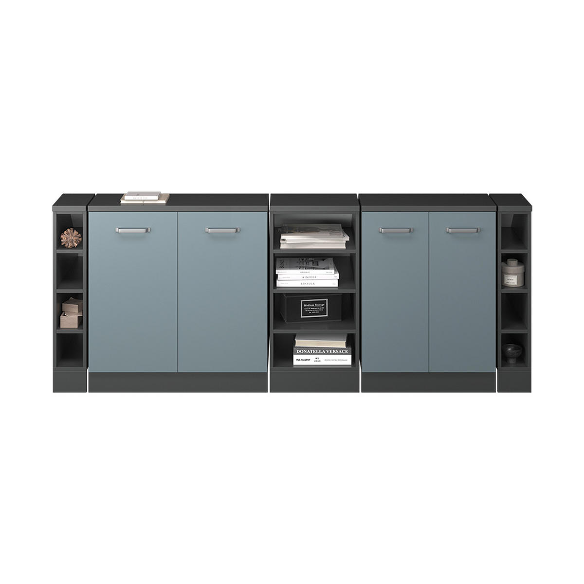 KUHINJSKA OMARA ZA POŠEVNE STREHE R-Line Modro-siva 210 cm Komplet 5 korpusov omare globina 60 cm - antracit/modrosiva, leseni material (210/83.8/60cm) - Vicco