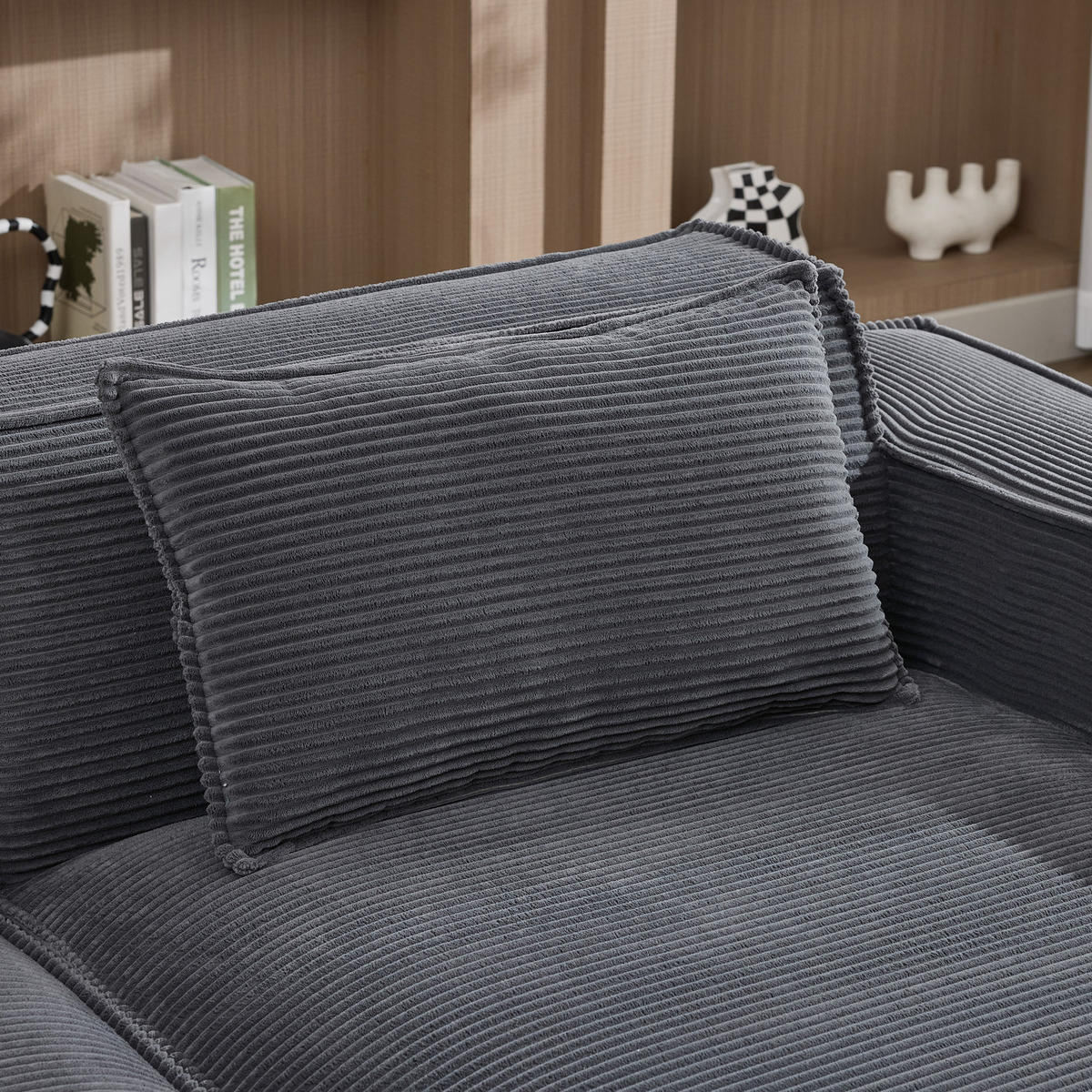 ECKSOFA aus Polyester 235 cm Grau mit Federkern und hochdichter Polsterung, kompakt und pflegeleicht - Grau, Textil (235/129cm) - Modfu