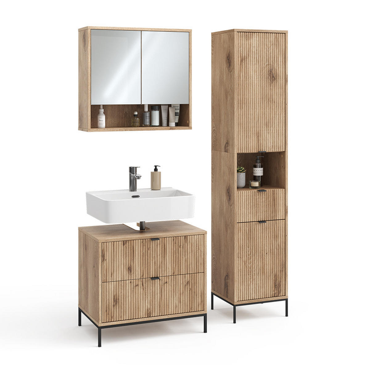 BADMÖBEL-SET Eliza Viking Oak 3 Teile - Eichefarben, Holzwerkstoff (70/63/45.1cm) - Vicco