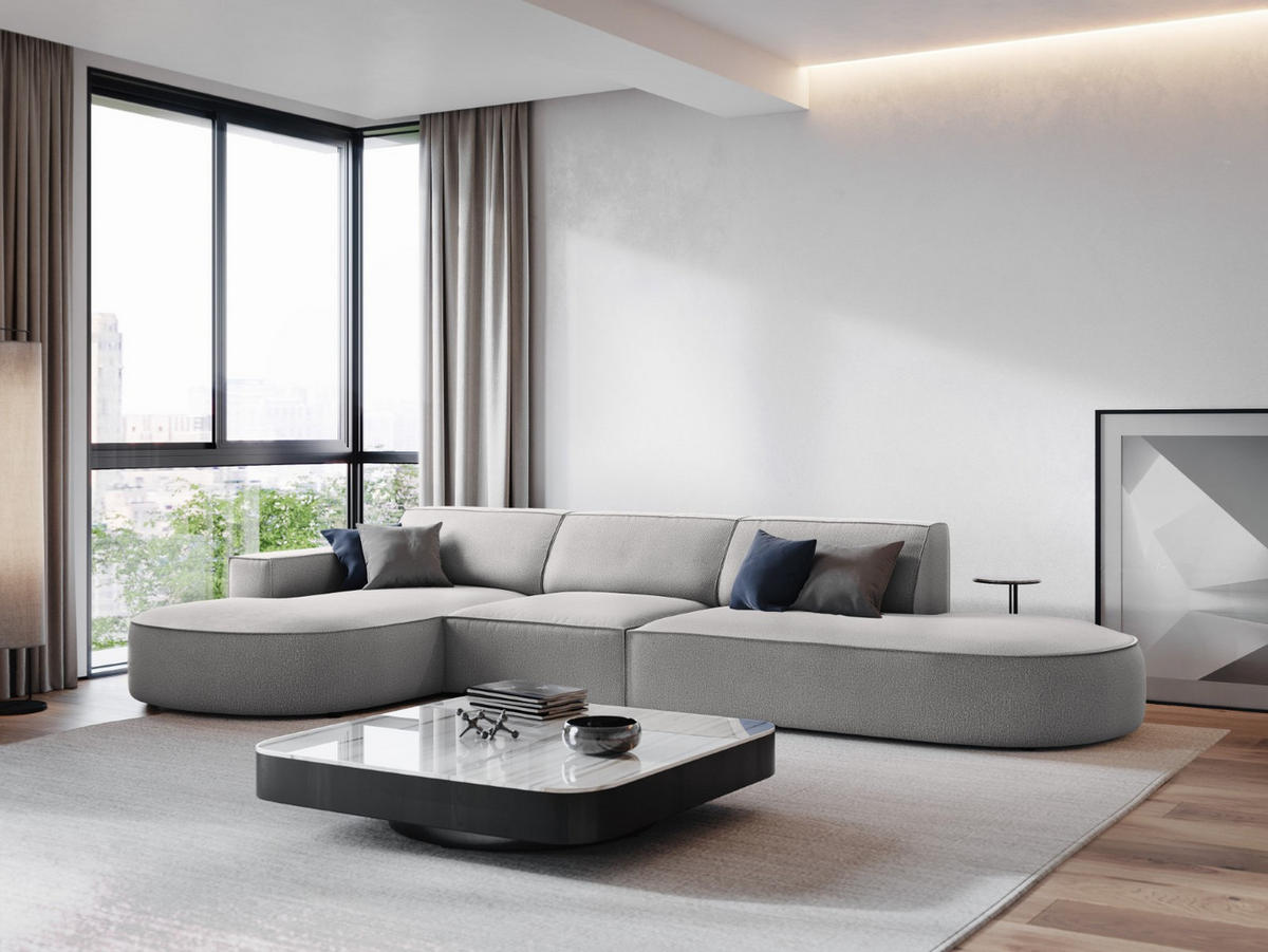 ECKSOFA links Jodie aus strukturiertem Stoff hellgrau 4 Sitzplätze - Hellgrau, Textil (166/342cm) - Micadoni