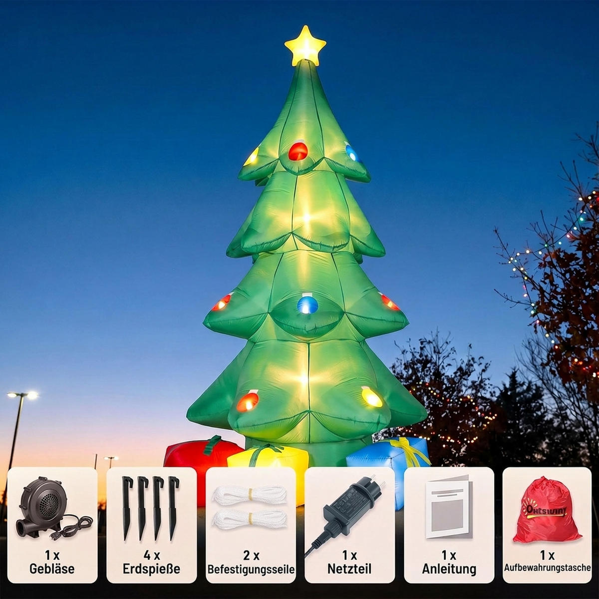AUFBLASBARE-WEIHNACHTSBAUM Polyester Grün - Grün, Textil (160/300/170cm) - Outsunny