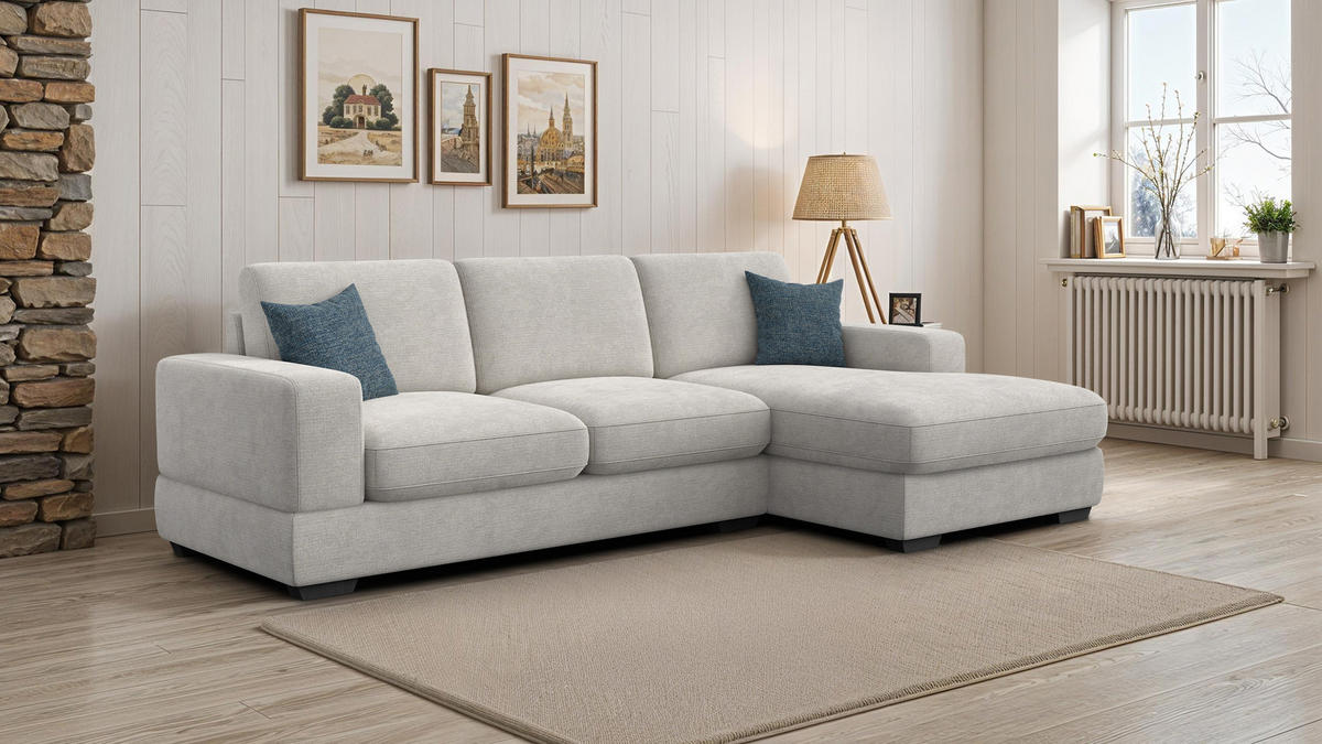 ECKSOFA OTTO 4-Sitzer, creme - Creme/Schwarz, Holz/Textil (279/159cm) - Courtois Laville