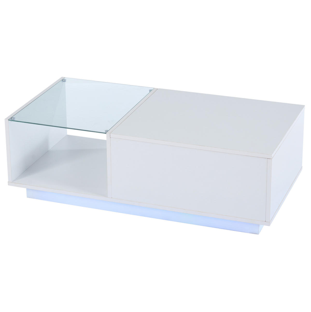 KONFERENČNÍ stolek 100/50/46 cm bílý z dřevotřísky s LED osvětlením a zvedací deskou - bílá, kompozitní dřevo (100/50/46.5cm) - OKWISH