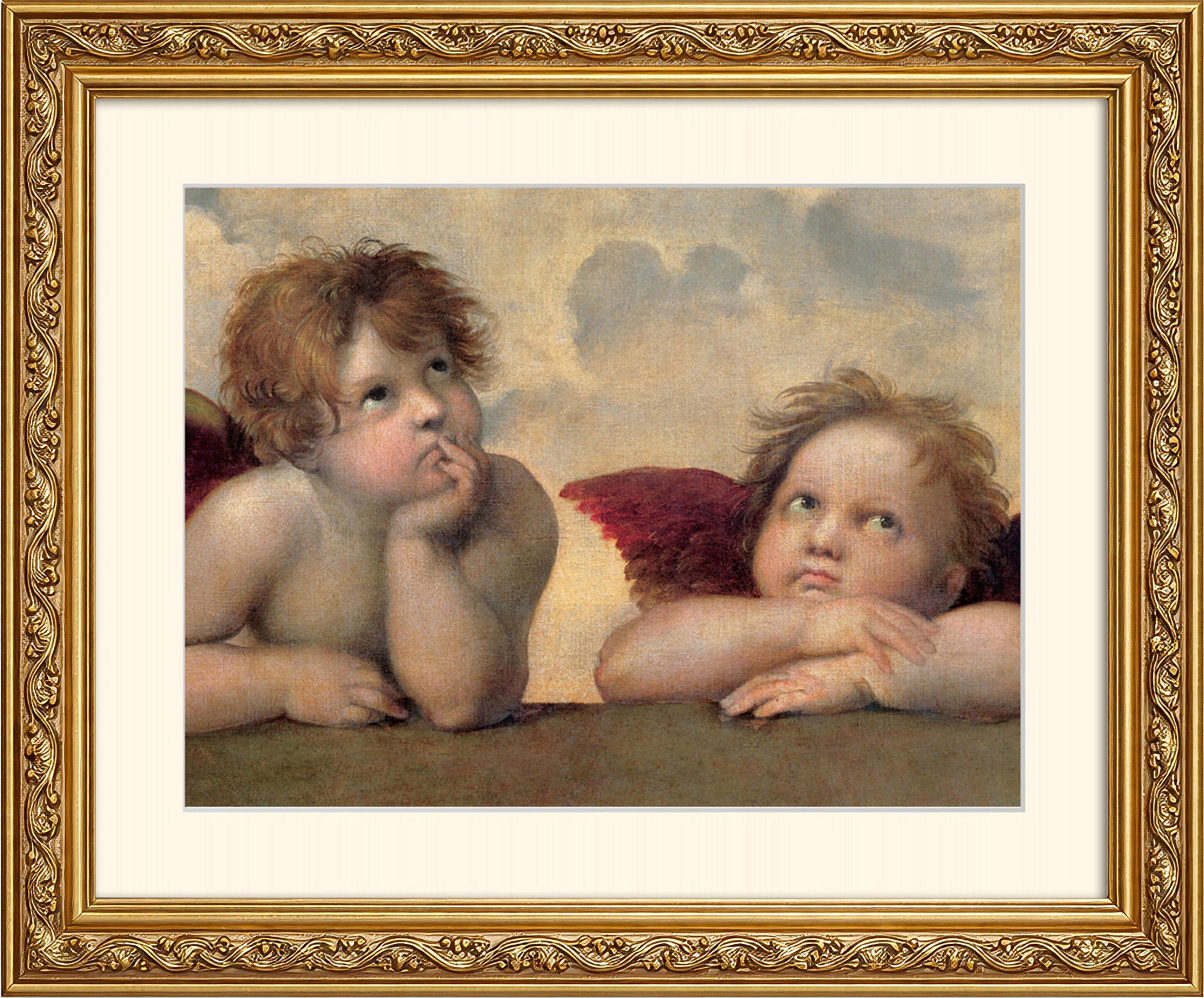 BILD gerahmt 63x53 cm Raffaello "Angeli Madonna Sistina / Engel" - Beige, Holz (63/53cm) - artissimo