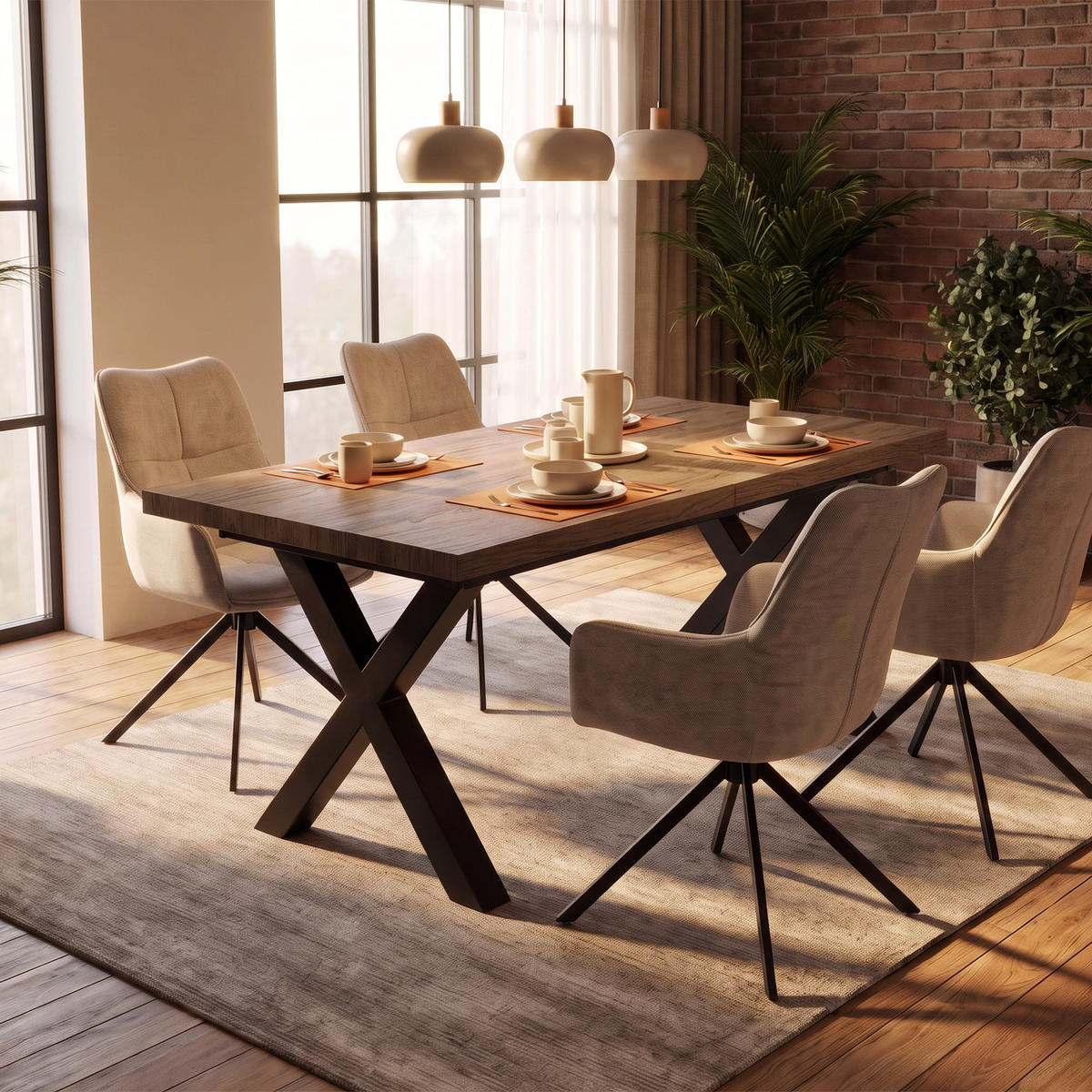 ESSTISCH Tavero in rechteckiger Form, ausziehbar, 160-240 cm, Walnuss - Walnussfarben/Schwarz, Metall (90/160/77cm) - Beautysofa