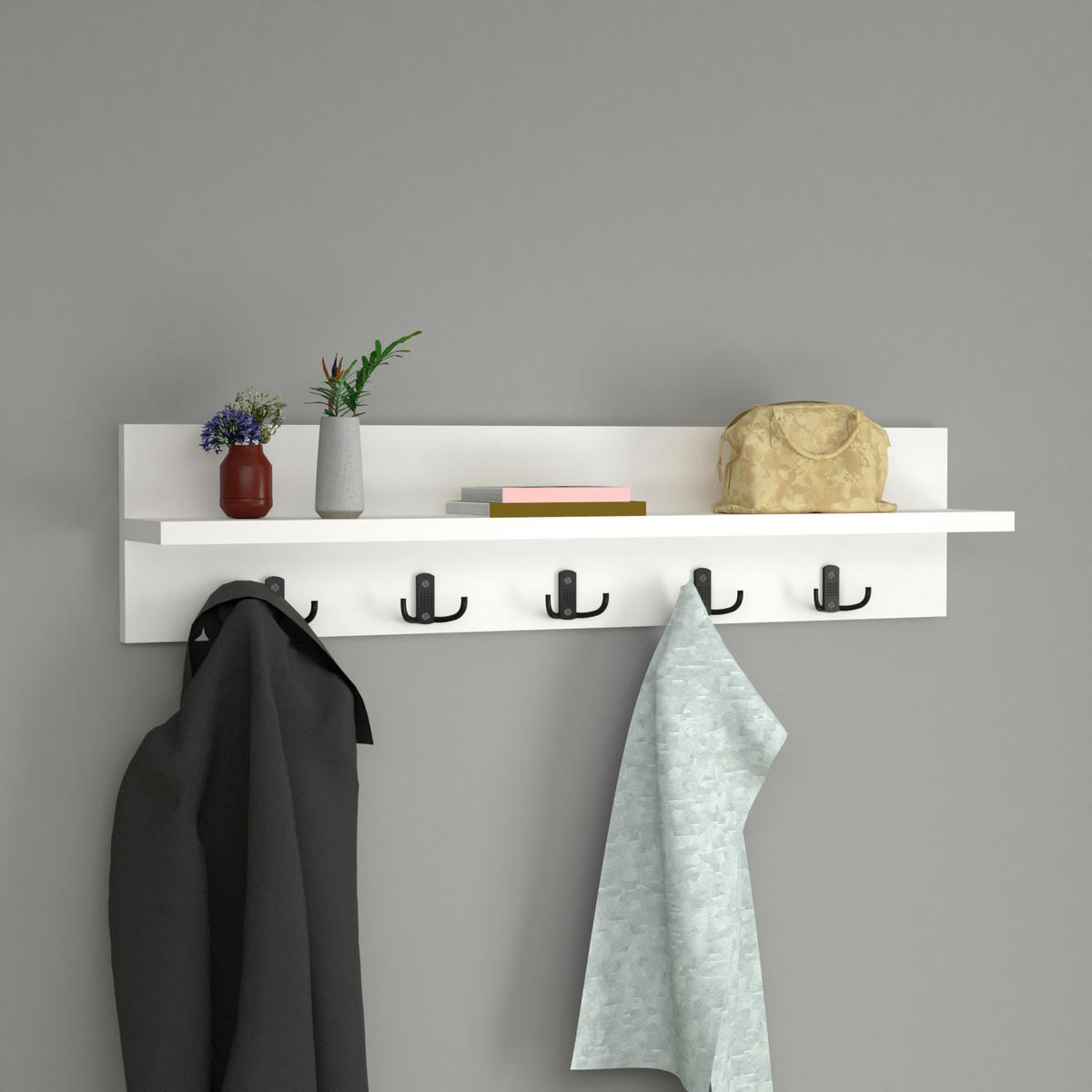 WANDGARDEROBE Hammarö - Weiß, Holzwerkstoff (80/18/13cm) - [en.casa]