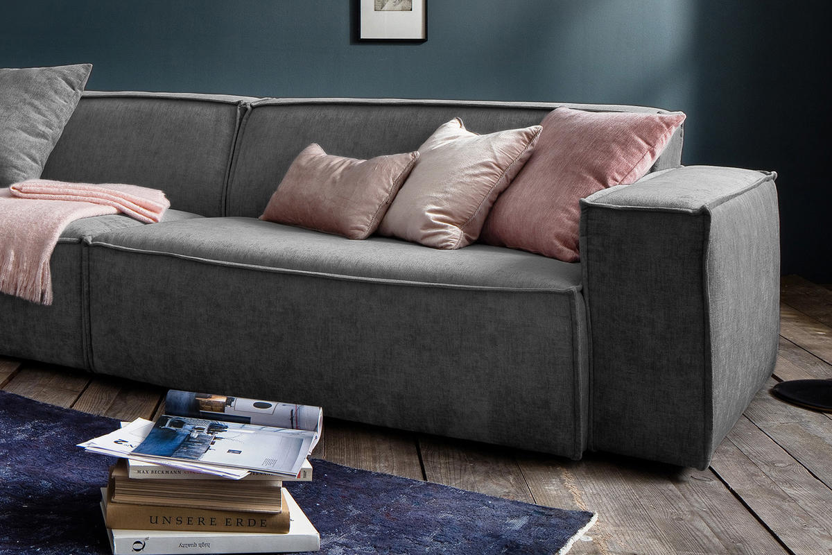 RIESENSOFA SAMU Grau Webstoff - Schwarz/Grau, Textil (418/72/106cm) - KAWOLA