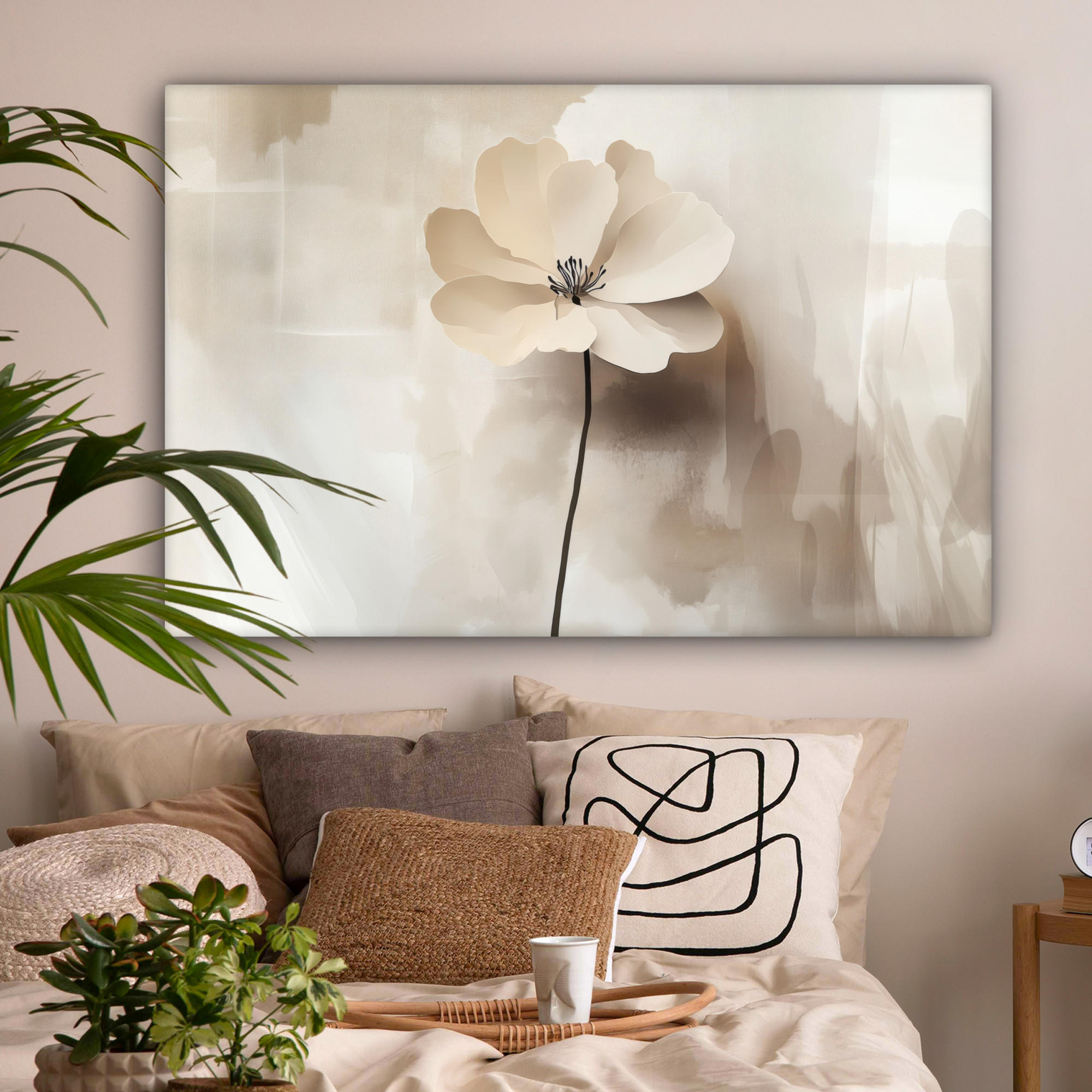 LEINWANDBILD Blume - Beige - Farbe - Schatten Groß 140x90 cm - Creme, Textil (140/90cm) - MuchoWow