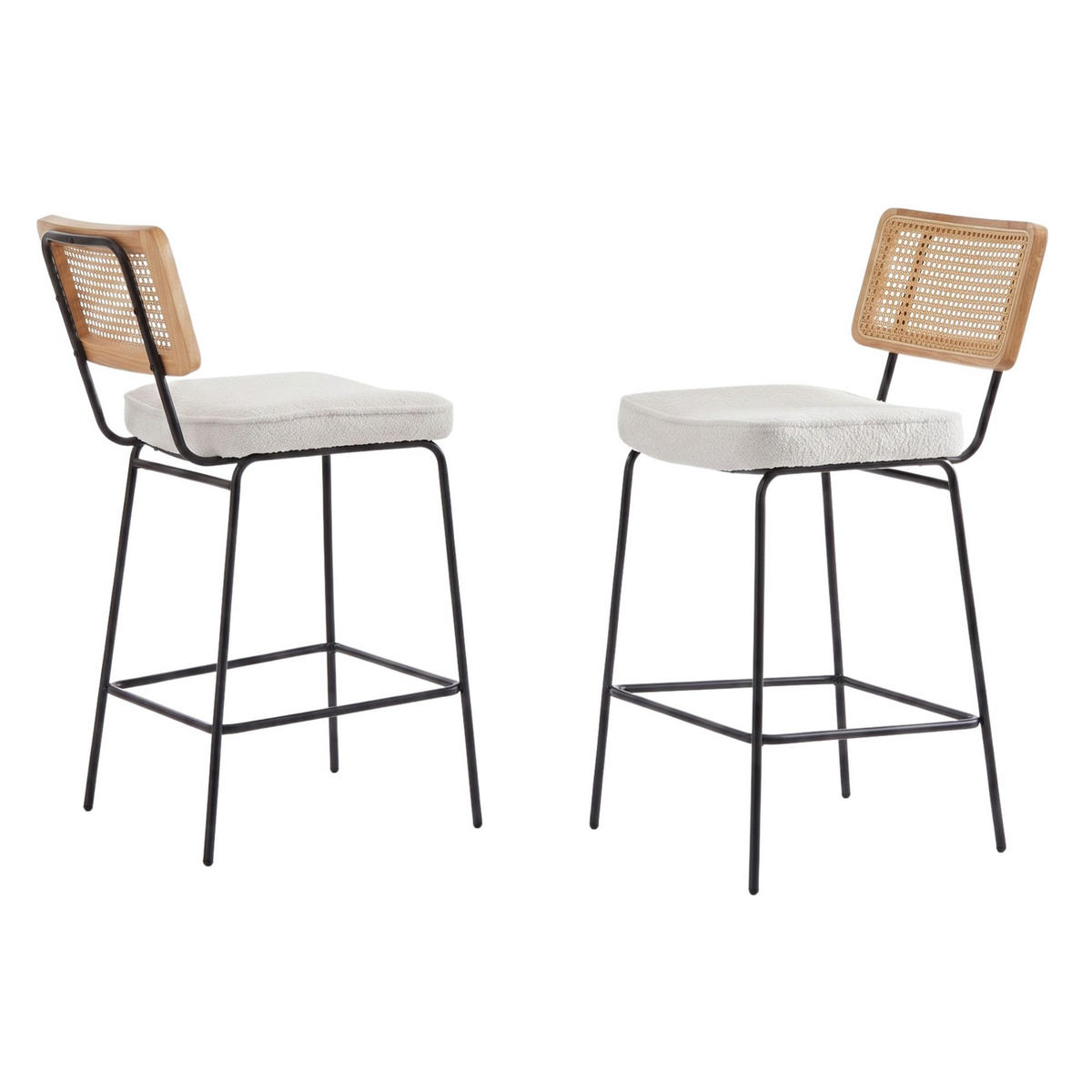 BARHOCKER 2er-Set Vintage PU-Leder Rattan-Optik Holz & Metall - Creme, Textil (46.2/96.5/59.8cm) - Urban Meuble