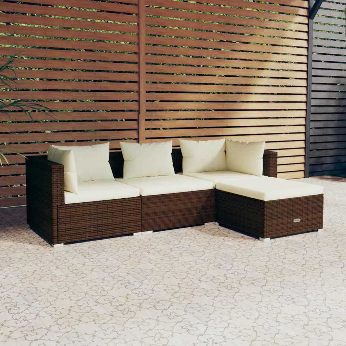 GARTEN-LOUNGE-SET 4-teilig Mit Kissen Poly Rattan Braun - Braun, Kunststoff - vidaXL