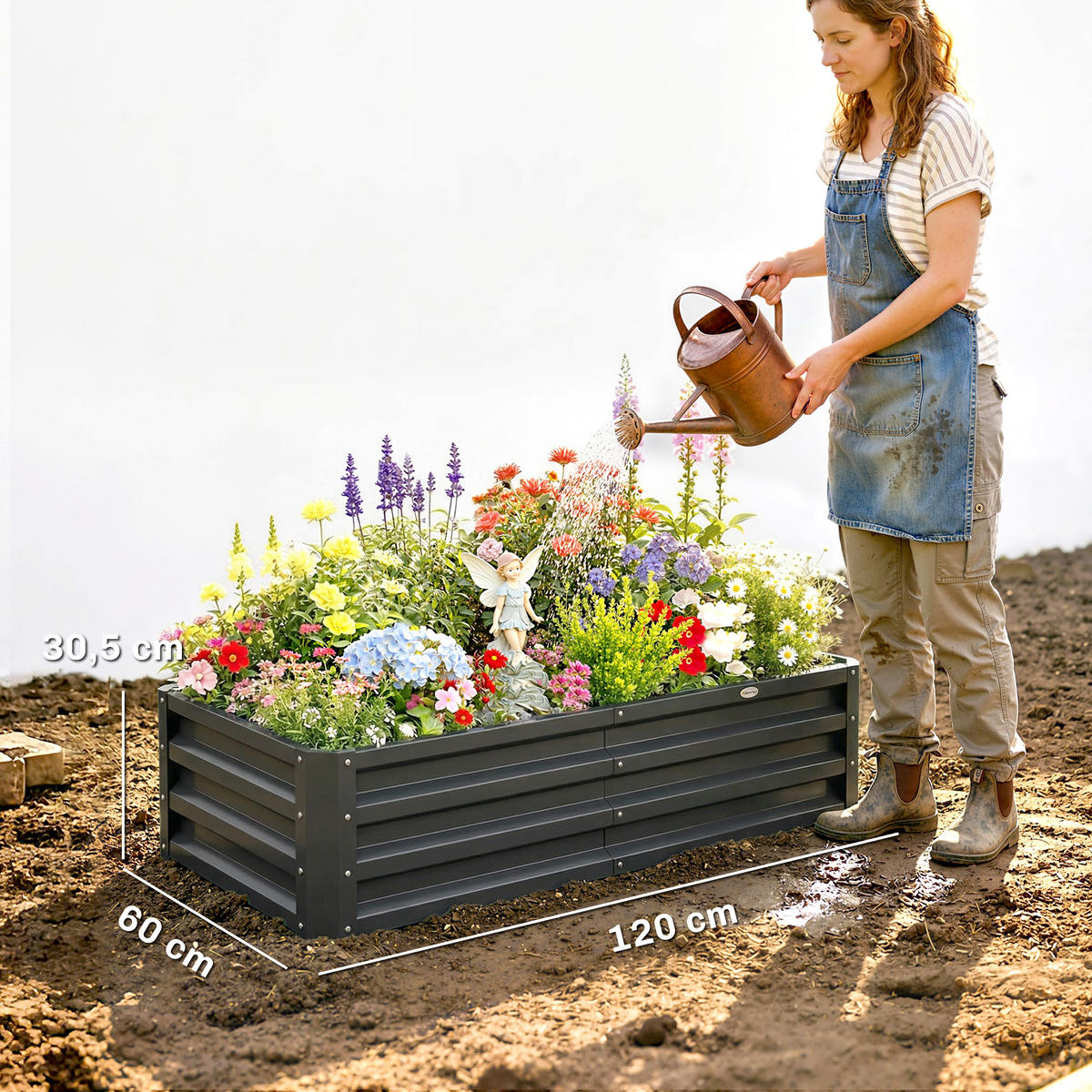 HOCHBEET DE-12185 rechteckig 120/60/30,5 cm Grau - Grau, Metall (120/30.5/60cm) - ComfortXL