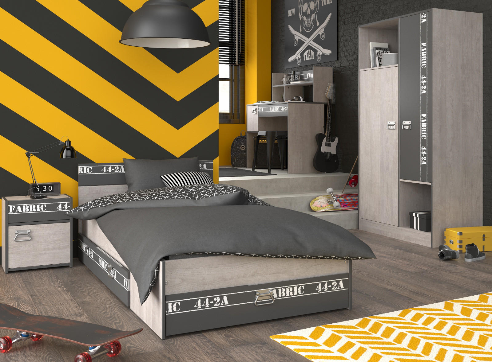 Parisot Meuble Kinderzimmer Esche, Grau 207x182x99 cm
