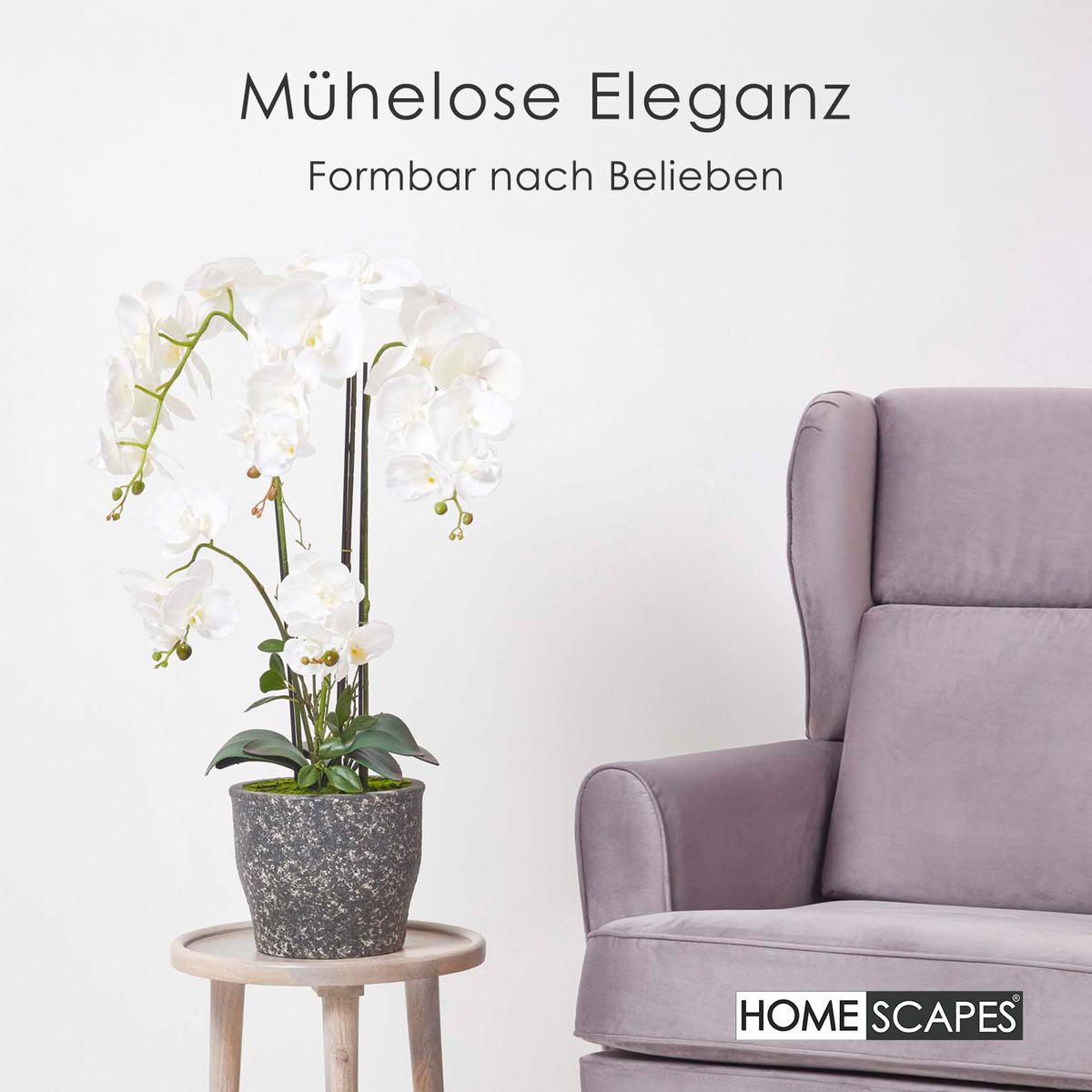 KUNSTBLUME Orchidee weiß im Deko-Topf, 82 cm - Weiß, Kunststoff (82cm) - Homescapes