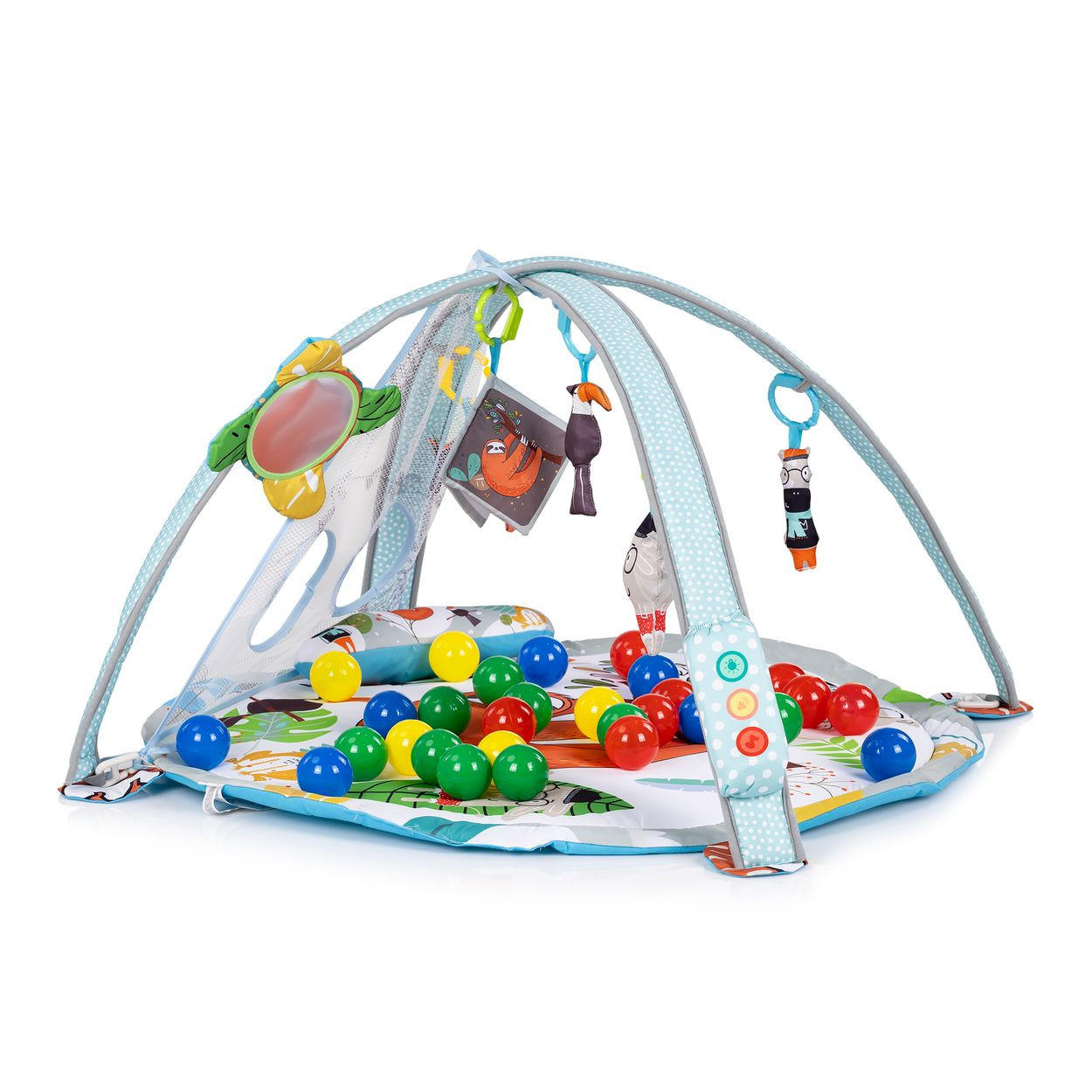 SPIELBOGEN Jungle hellblau Musik, Licht, Bälle, hängende Figuren, Krabbeldecke, ab Geburt - Blau, Textil (83/50/83cm) - Chipolino