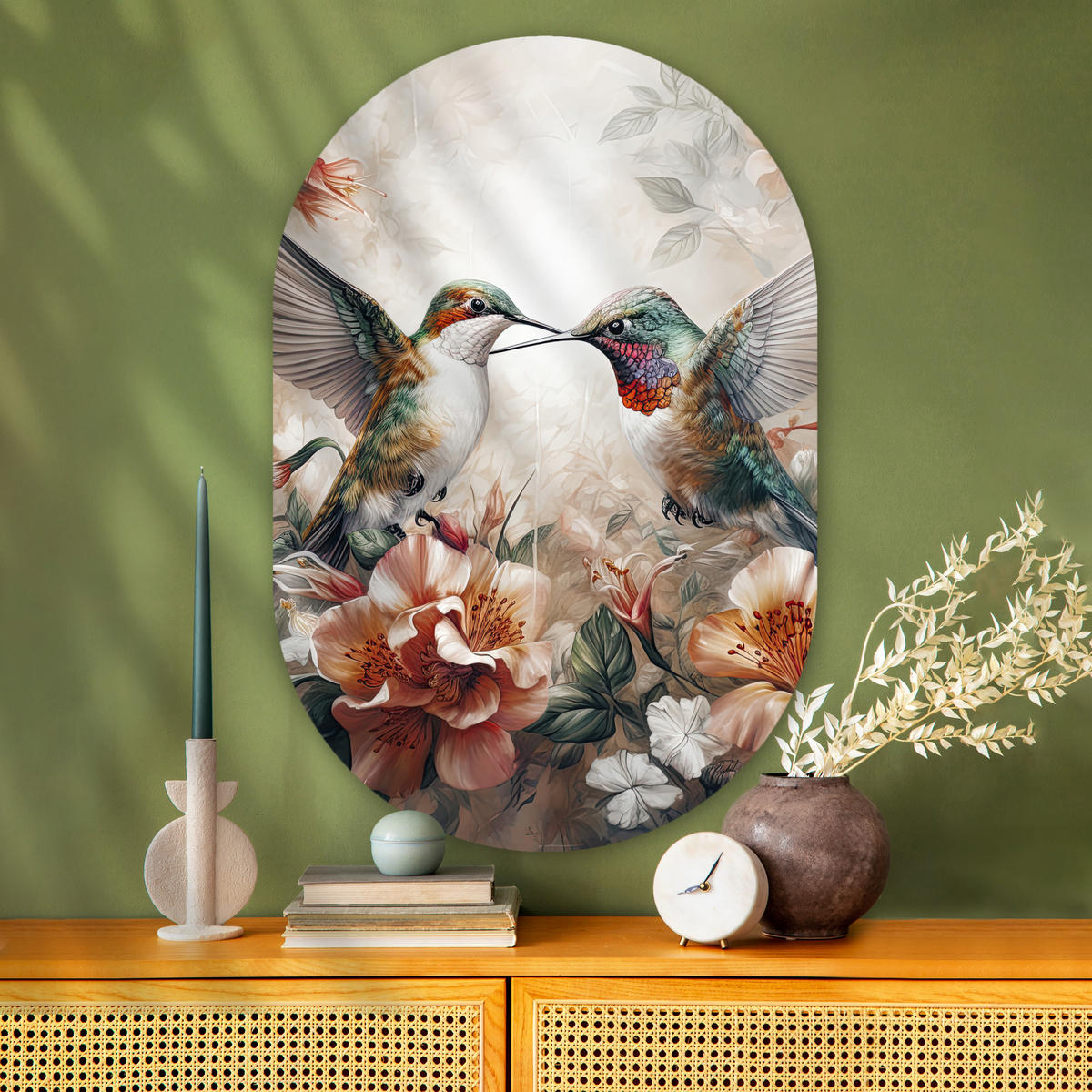 WANDBILD Kolibri - Vögel - Blumen - Natur 80x120 cm - Altrosa, Kunststoff (80/120cm) - MuchoWow