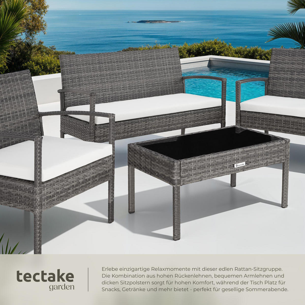 RATTAN SITZGRUPPE Sparta,schlanke Gestelle,grau - Grau, Kunststoff - tectake
