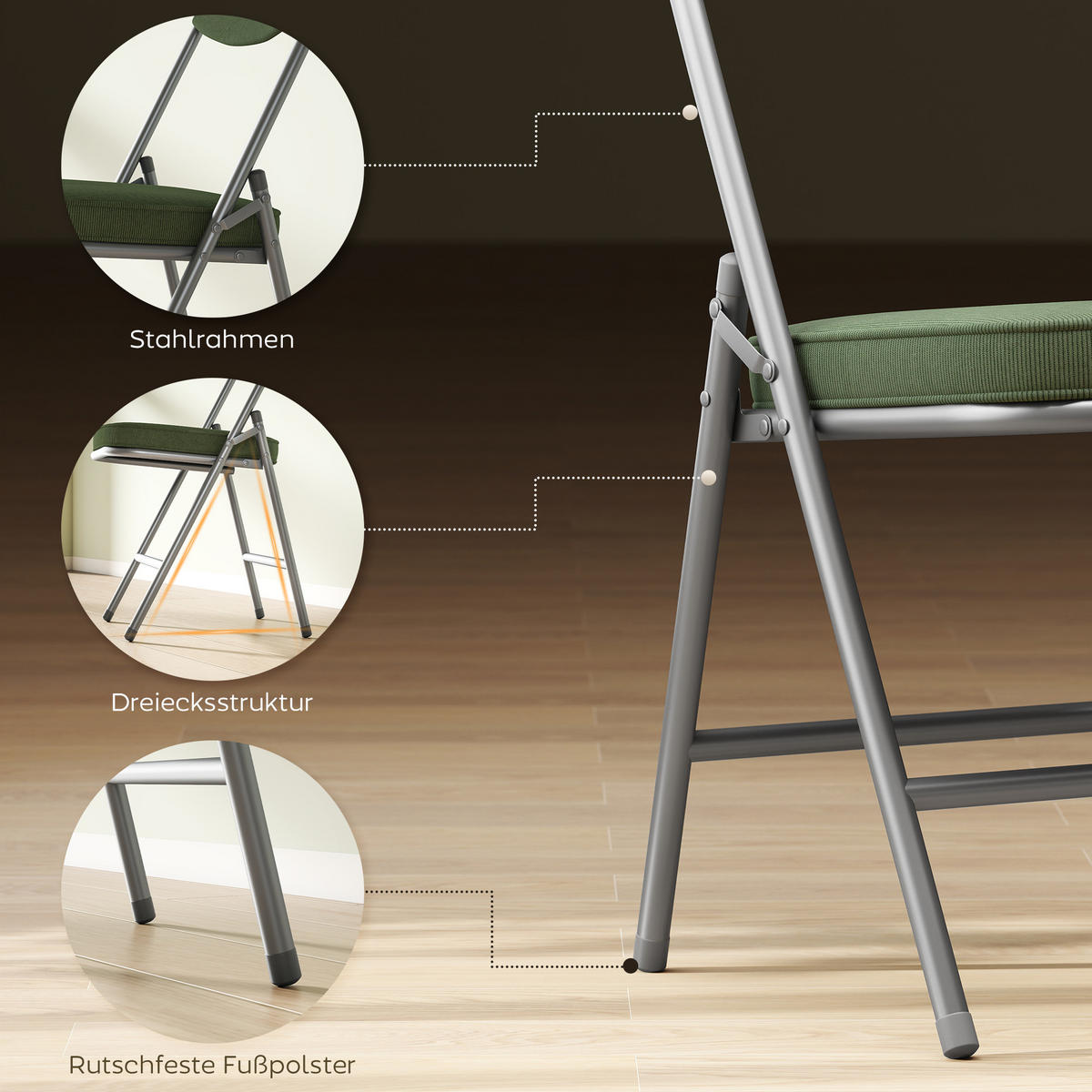 KLAPPSTUHL 4er Set Polyester Stahl Grün - Silberfarben/Grün, Textil/Metall (45/82/48.5cm) - HOMCOM