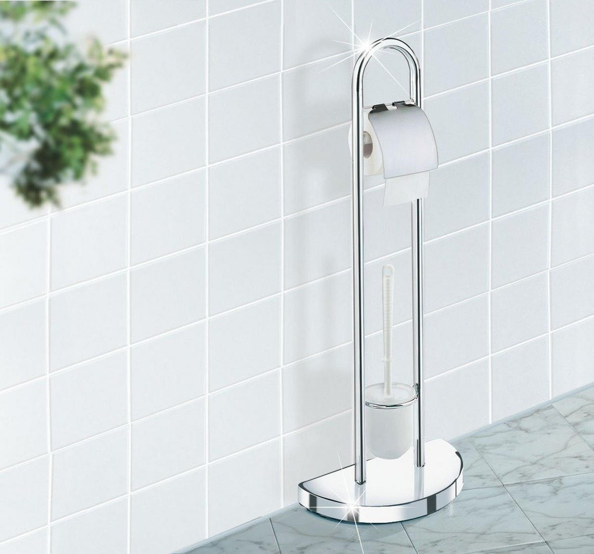 TOILETTENPAPIERSTÄNDER und Toilettenbürste Cosenza 33/18/84 cm - Silberfarben, Metall (18/84/33cm) - Wenko