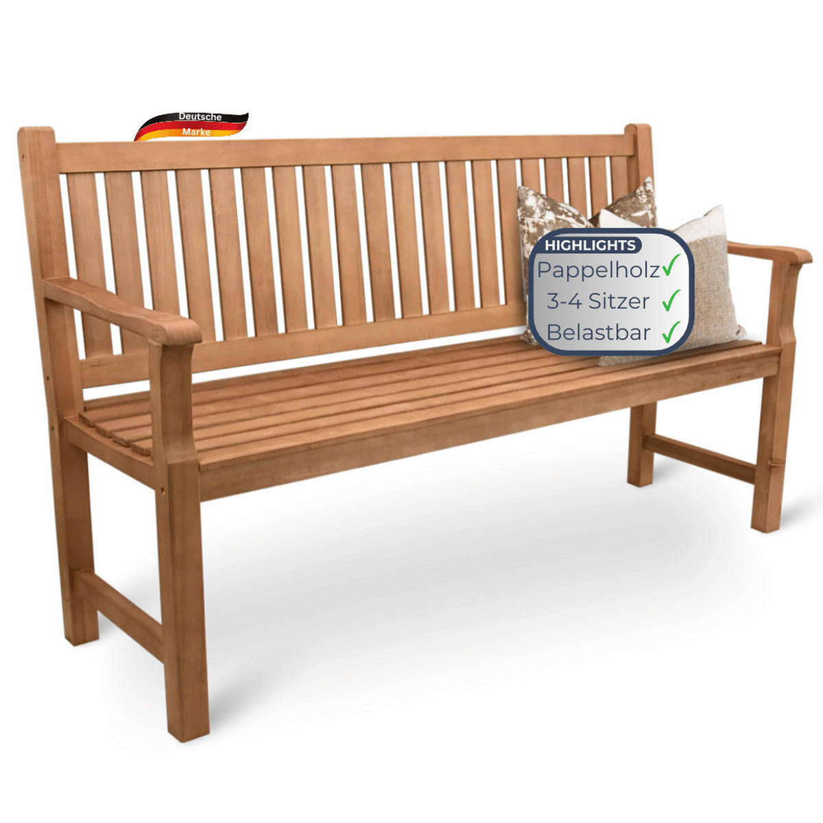 GARTENBANK Holz 3-4 Sitzer EGON Wetterfest 150cm Parkbank - Braun, Holz (150/92/52cm) - DELUKE