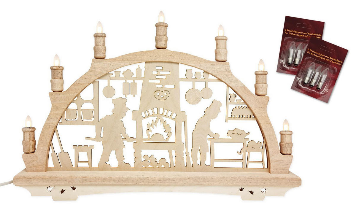 SCHWIBBOGEN Weihnachtsbäckerei 7-flammig - Multicolor, Holz (0.1/1/0.1cm) - Dekoteam24