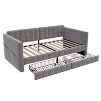 KINDERBETT 90/190 cm DE-02124, in Grau, mit Sofafunktion, Karomuster und 2 Schubladen - Grau, Metall (90/190cm) - ComfortXL
