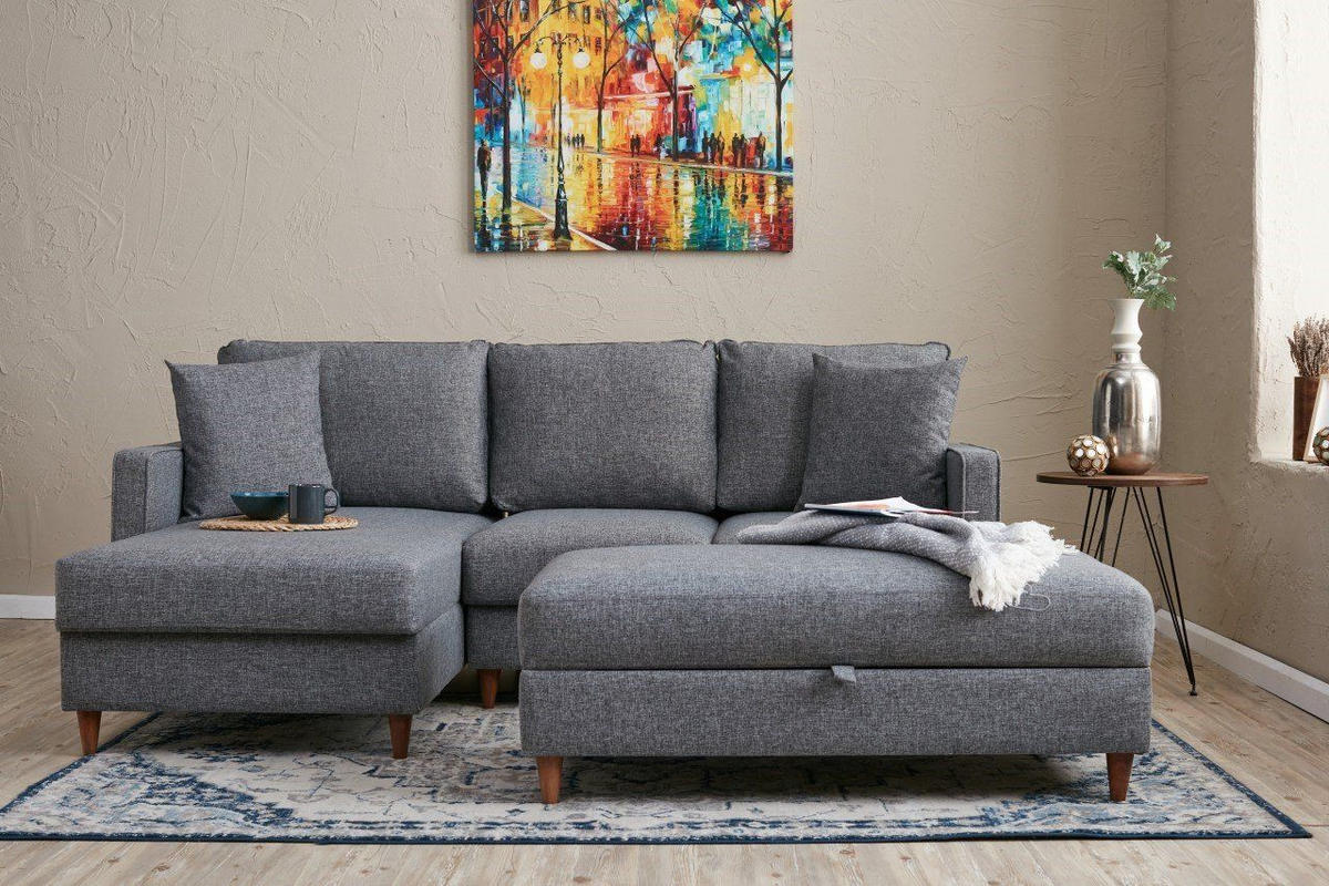 ECKSOFA mit Hocker, Schlaffläche - Walnussfarben/Braun, Holz/Kunststoff (210/155cm) - myHomelando