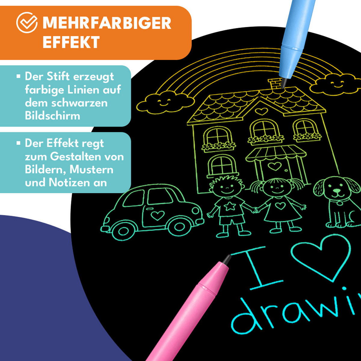 SCHREIBTAFEL Kinder 2-er Set - Schwarz, Kunststoff (20/20/1cm) - KRUMAD