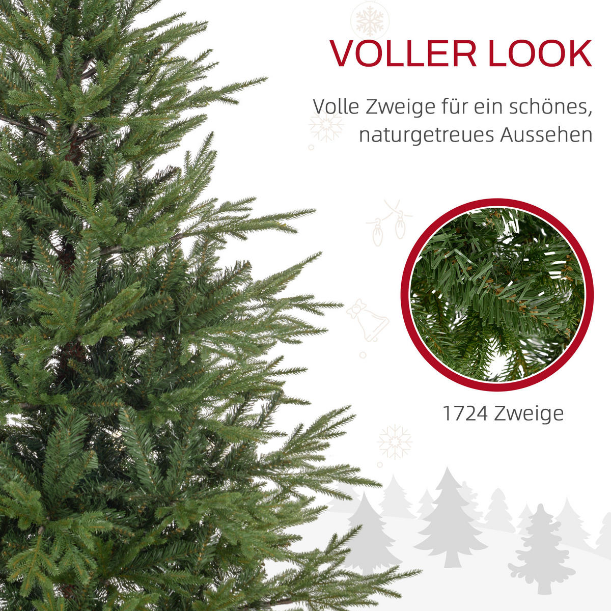 KÜNSTLICHER Weihnachtsbaum, 150 cm Christbaum mit 1724 Spitzen, Metallständer - Grün, Kunststoff (150cm) - HOMCOM