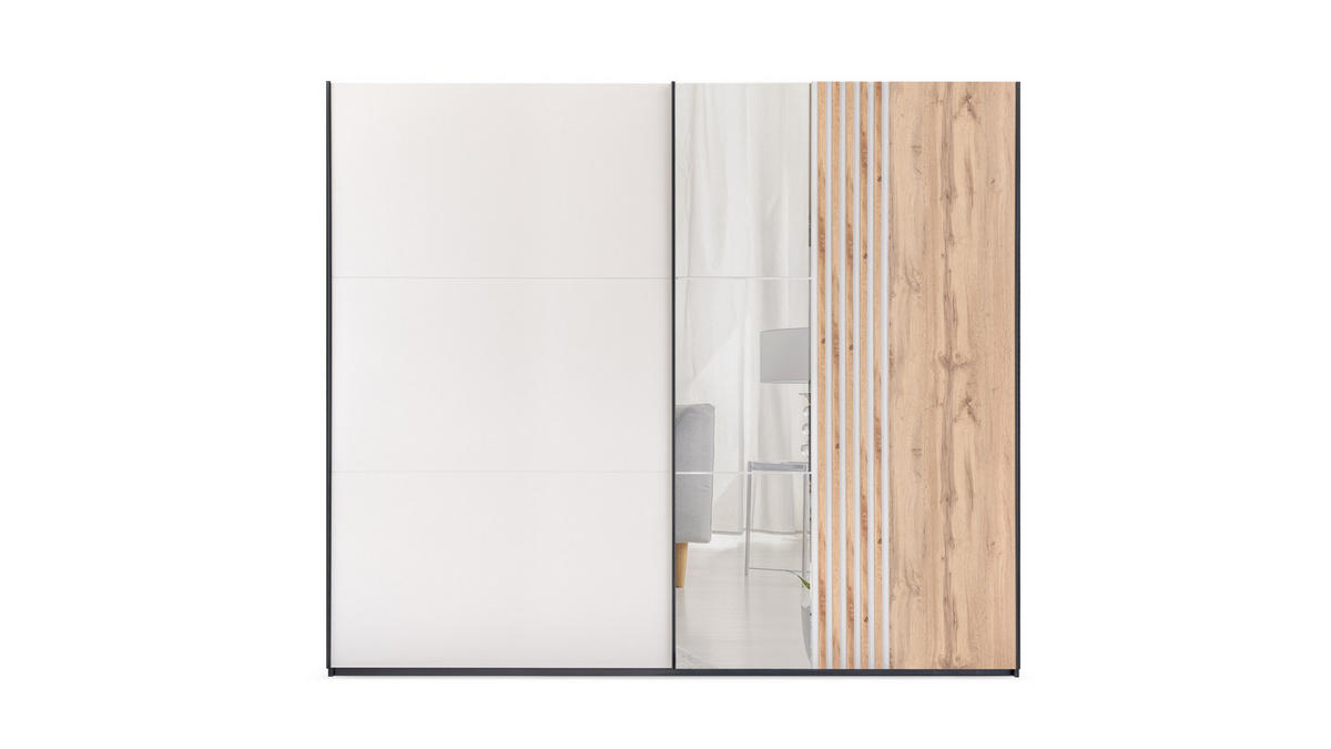 SCHWEBETÜRENSCHRANK BARD 250/215/65 cm 2-türig mit Spiegel Schwarz - Kaschmir/Schwarz, Holzwerkstoff (250/215/65cm) - MASSENO