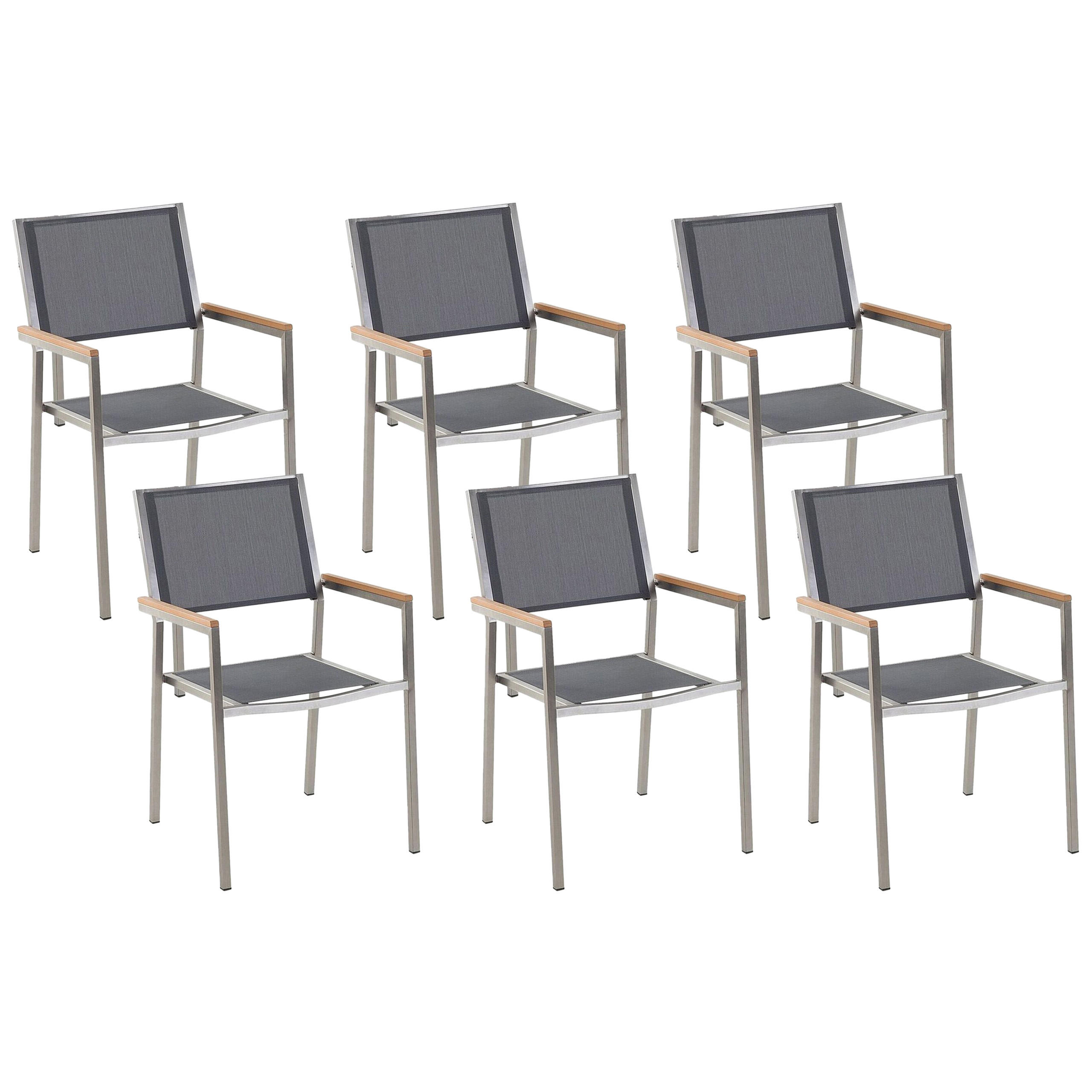 GARTENSTUHL 6er-Set grau Edelstahl Grosseto - Hellbraun/Silberfarben, Metall (55/87/58cm) - Beliani