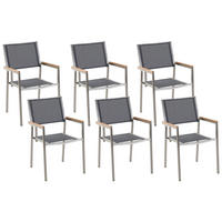 GARTENSTUHL 6er-Set grau Edelstahl Grosseto - Hellbraun/Silberfarben, Metall (55/87/58cm) - Beliani