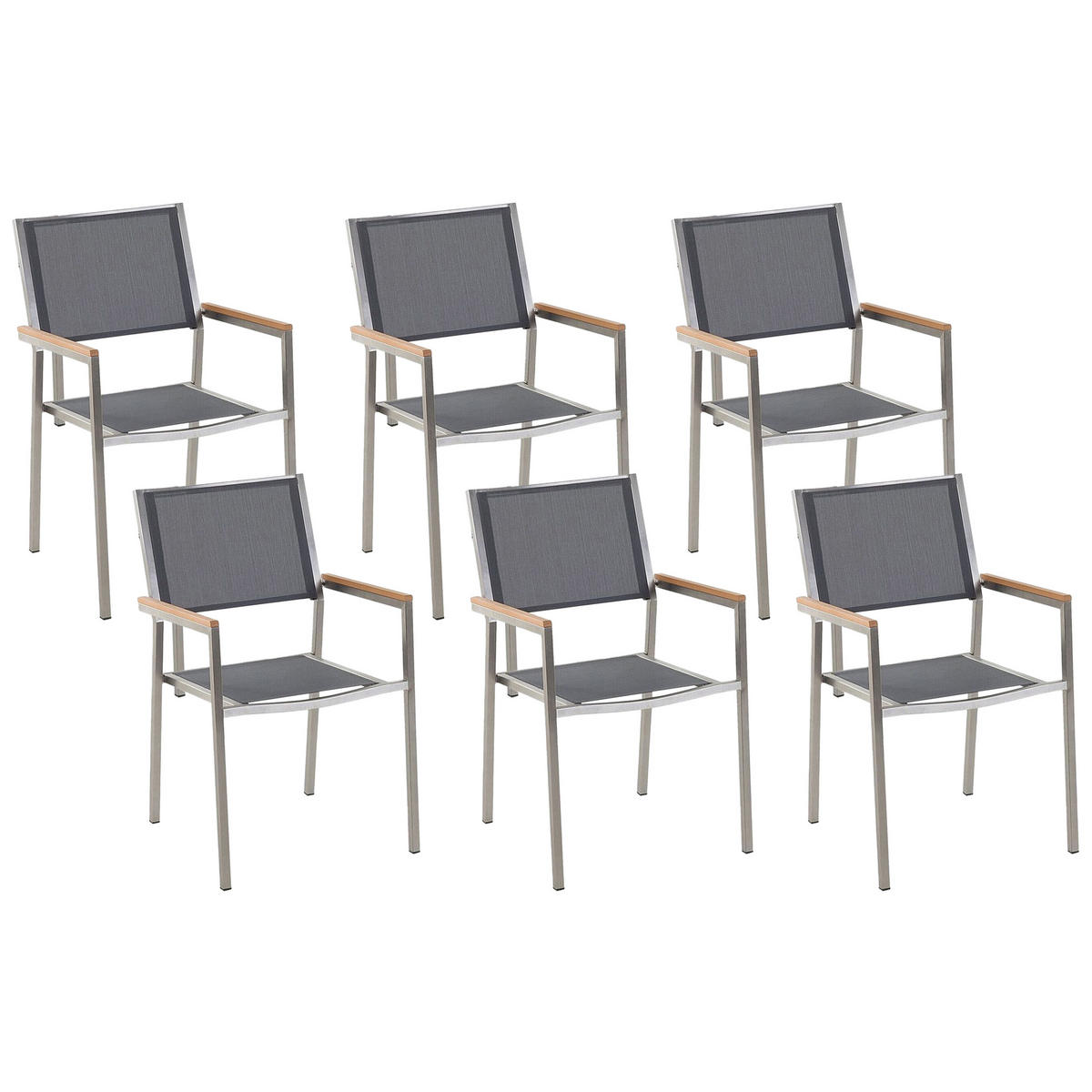 GARTENSTUHL 6er-Set grau Edelstahl Grosseto - Hellbraun/Silberfarben, Metall (55/87/58cm) - Beliani