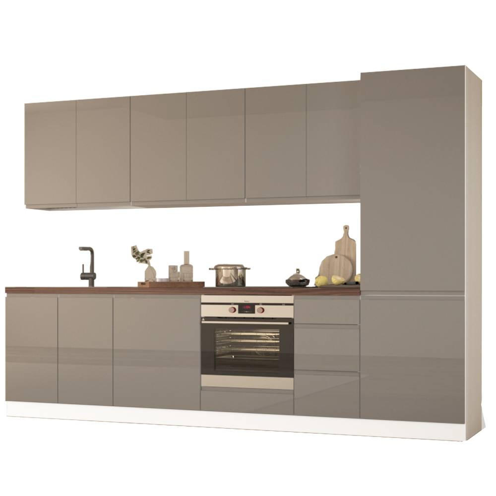 KÜCHENZEILE 300 cm - Aspen KA5-M300 - in Grau/Hochglanz - Grau, Holz (300/212/58cm)