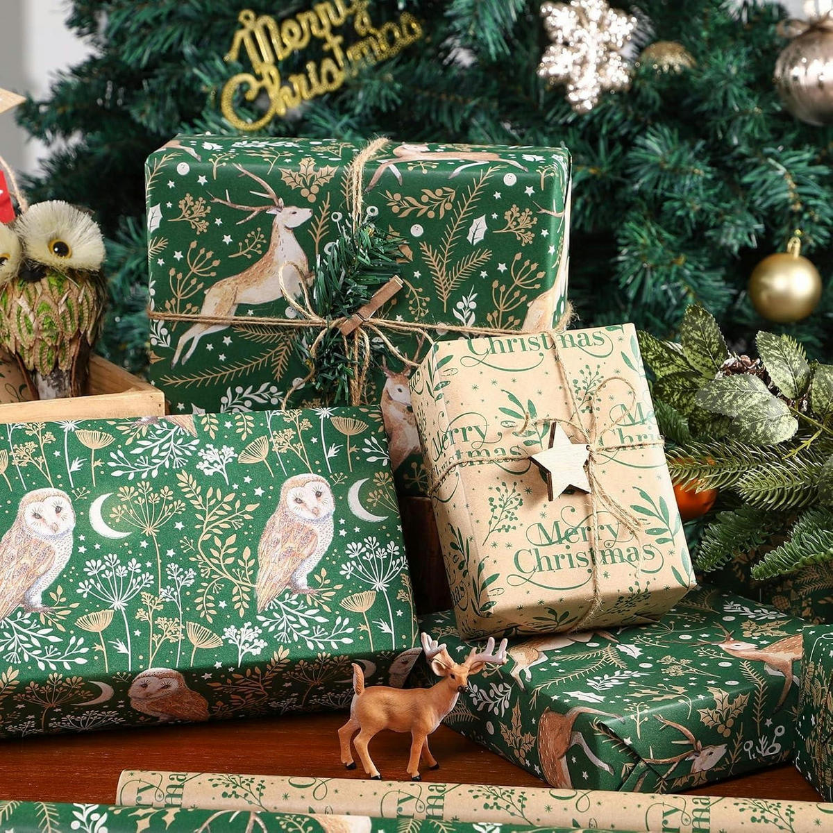 GESCHENKPAPIER 4 Rollen Kraftpapier Weihnachtsmotive 76 cm x 3 m - Multicolor, Papier (4/76/15cm)