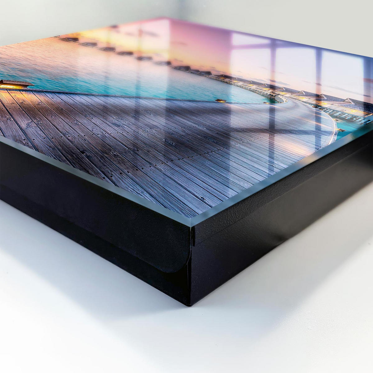 SCHLÜSSELBOX Schwarz 30x30 cm- Türöffnung nach rechts - Friedlicher Sonnenuntergang - Blau, Metall (30/30/5cm) - TULUP