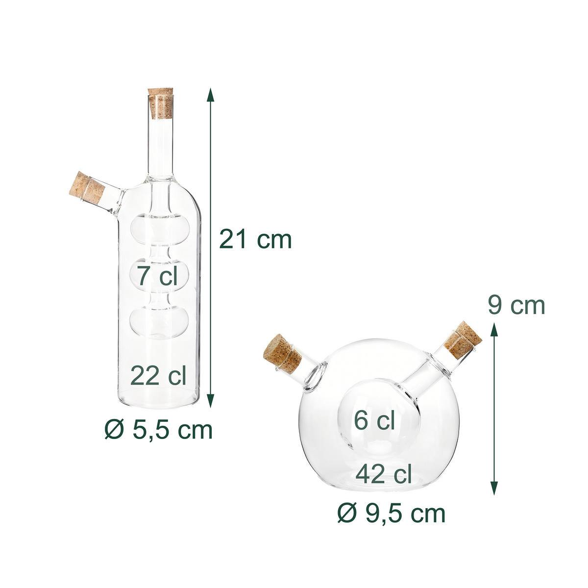 2XESSIG-ÖL-FLASCHEN - Transparent, Glas/Naturmaterialen (5.5/21/5.5cm) - Relaxdays