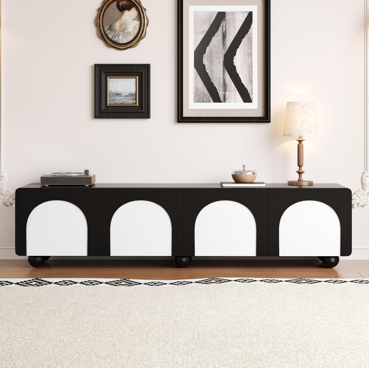 TV-SCHRANK mit 2 Schubladen und 2 Türen 180 x 38 x 45 cm Schwarz Weiß - Schwarz, Holzwerkstoff (38/45/180cm) - Beauniv