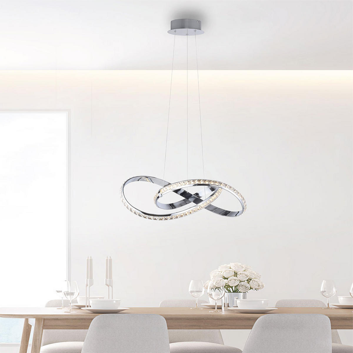 LED HÄNGELEUCHTE Metall Chrom Silber - Silberfarben, Metall (57/57/120cm)