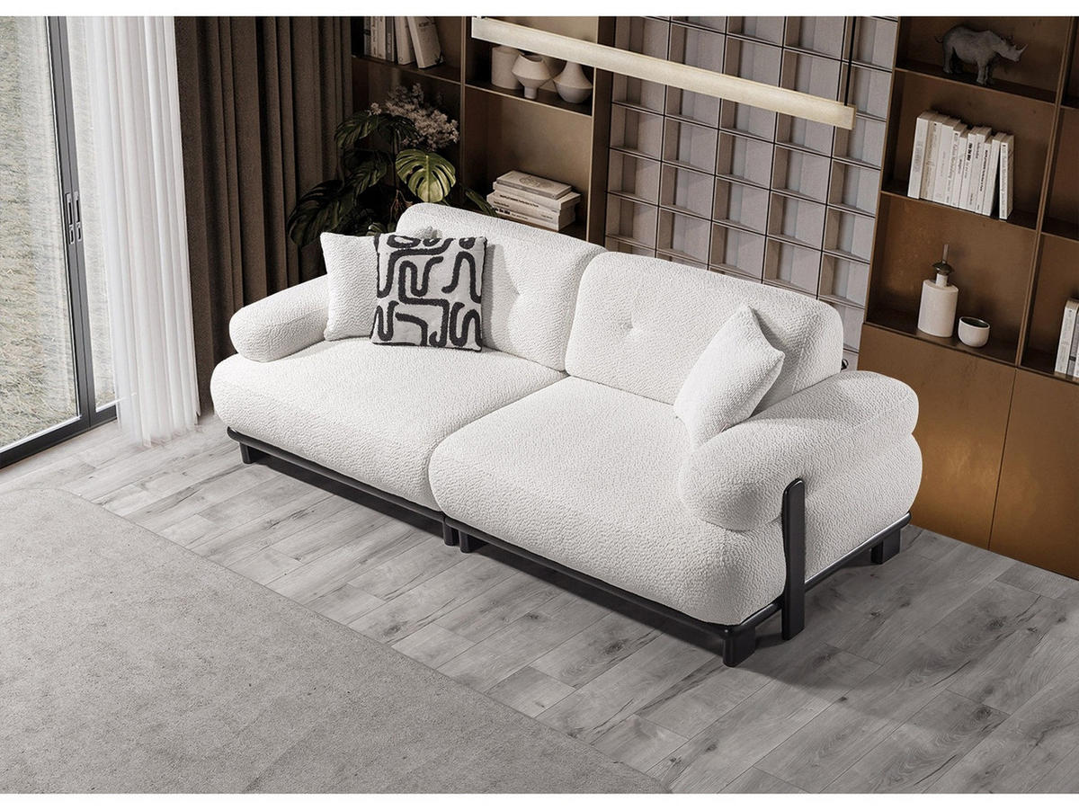 SOFA Panda 3-Sitzer Webstoff Creme - Creme, Holz/Textil (240/82/105cm) - Villa Möbel