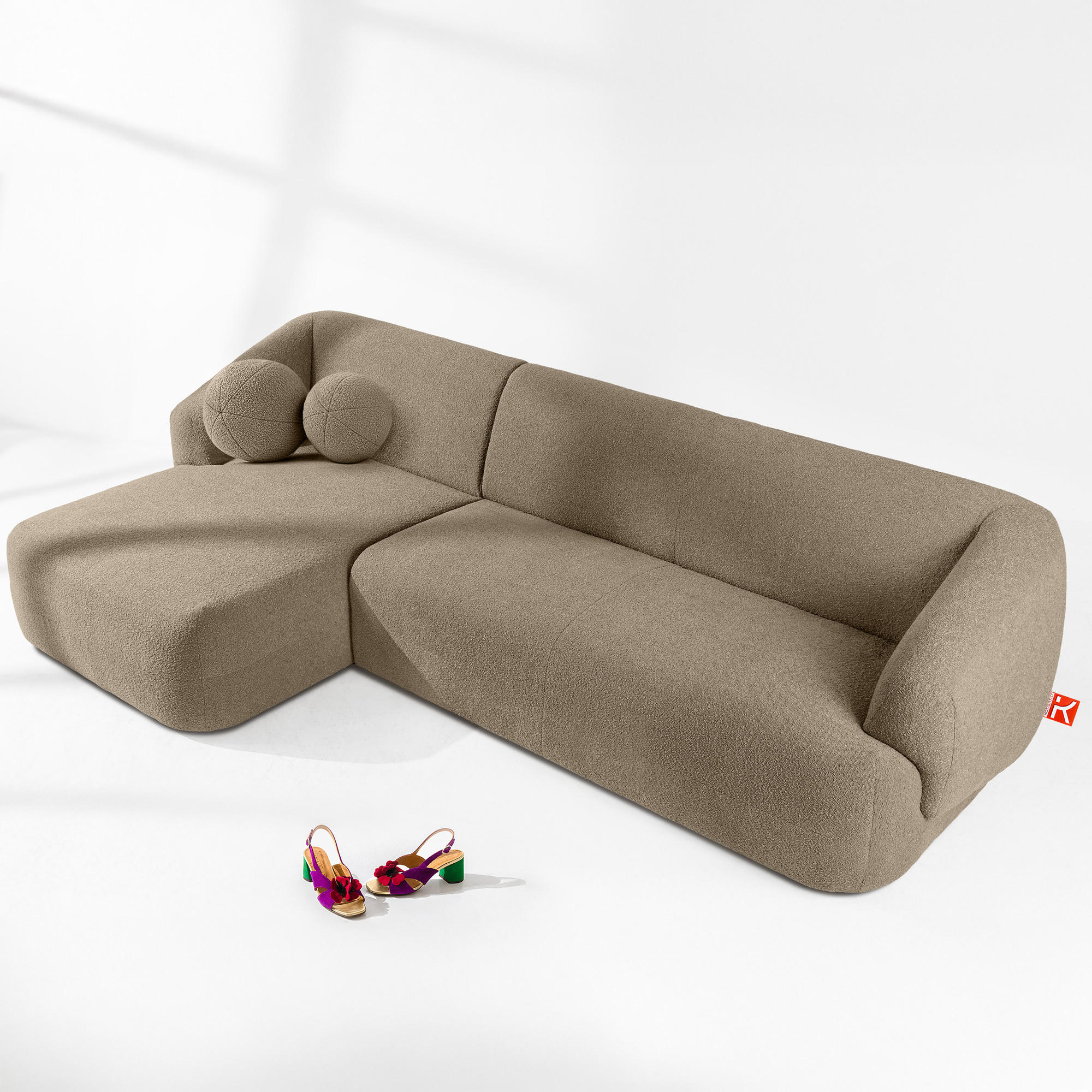 ECKSOFA LINKS VIRA, Beige, Bouclé - Beige/Schwarz, Holz/Holzwerkstoff (300/160cm) - KONSIMO®