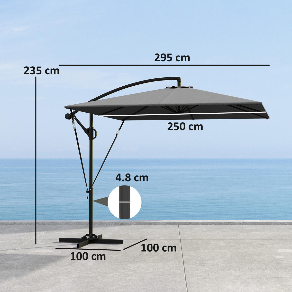 AMPELSCHIRM Ø260 cm mit UV-Schutz, Grau - Grau, Metall (250/295cm) - Outsunny