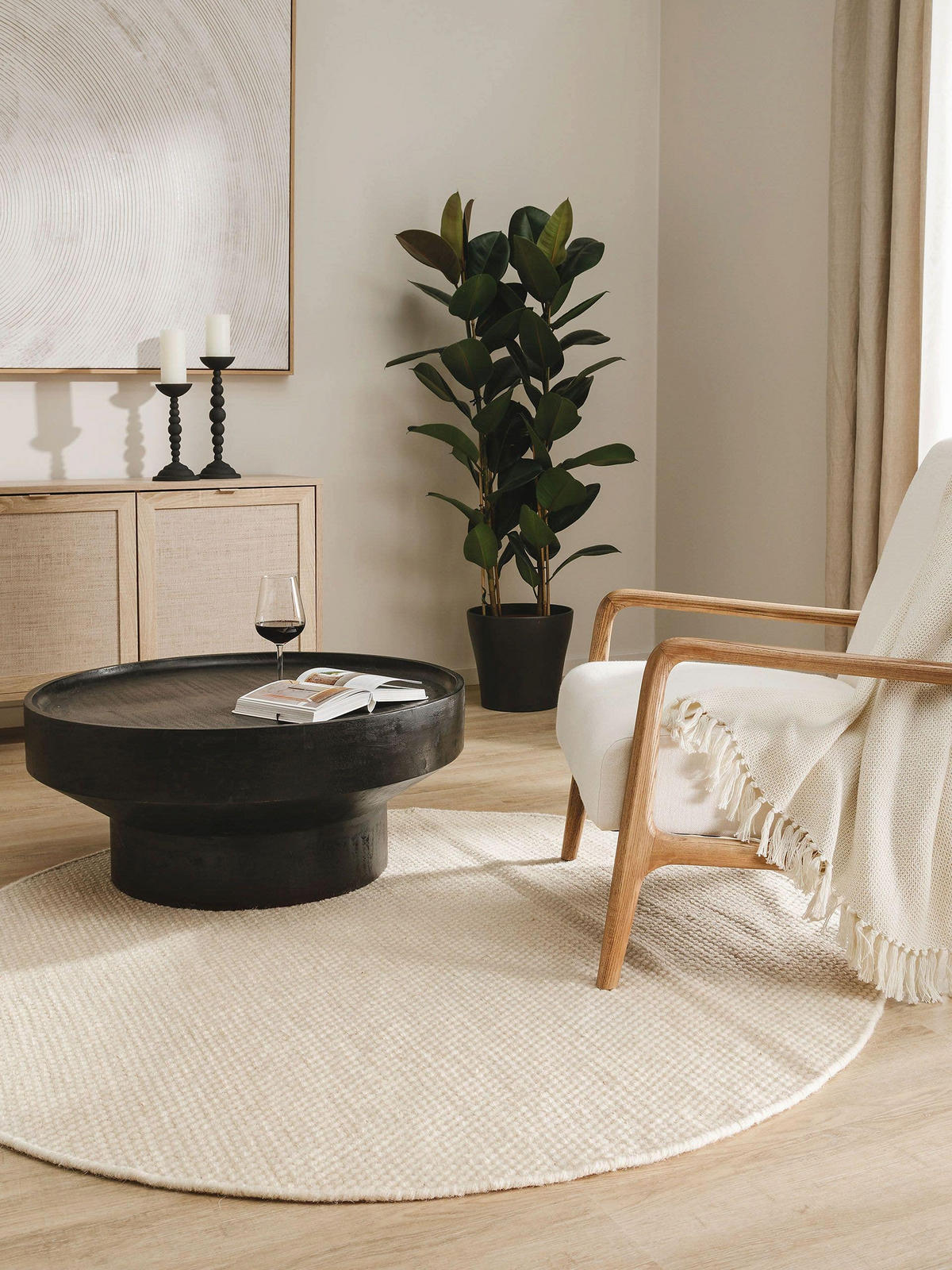 WOLLTEPPICH Rocco Weiß ø 150 cm rund - Weiß, Textil (150/150cm) - benuta Pure