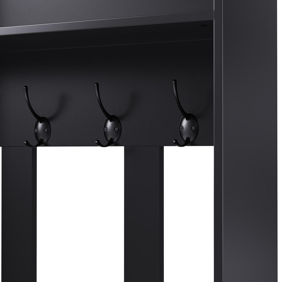 FLURGARDEROBE mit Sitzbank, 4 Haken und Schuhablage in Schwarz 100/35/180 cm - Schwarz, Holzwerkstoff (100/180/35cm) - BEAOK