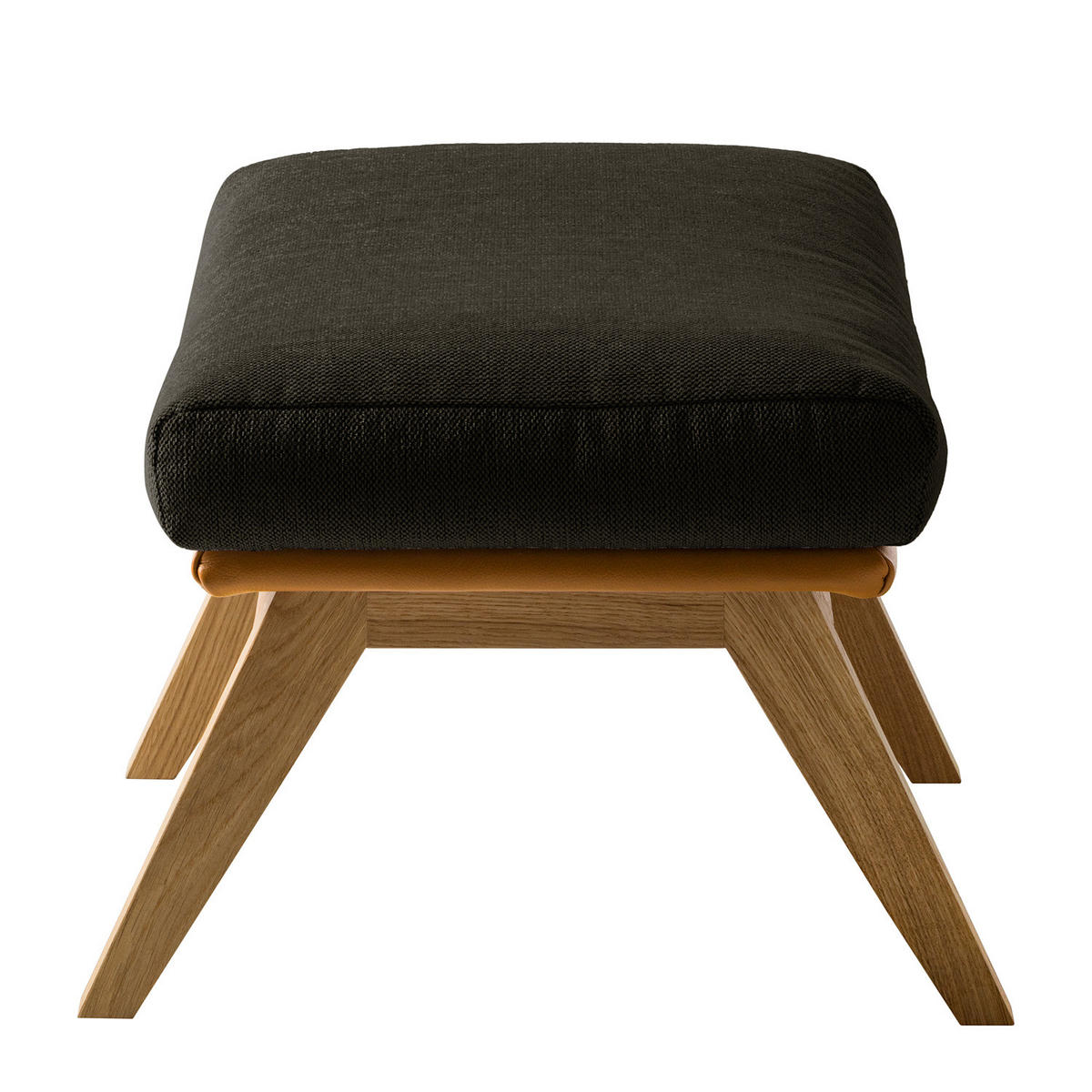 HOCKER mit Holzfüßen - Eichefarben/Schwarz, Eichenholz/Textil (54/41/41cm) - home24