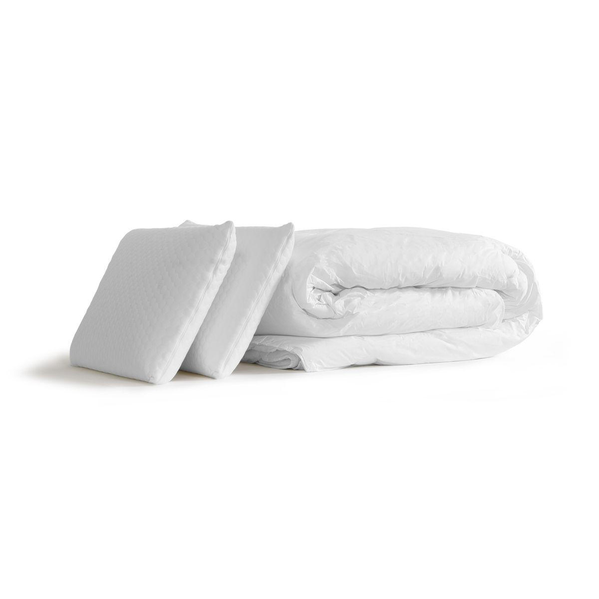 BETT Actilatex tech Latex und Memory-Schaum 140 x 200 cm h4 - Kit Bettgestell Weiß - Mit Kissen und Bettdecke - Beige/Weiß, Karton/Holz (140/200cm) - ACTISOM